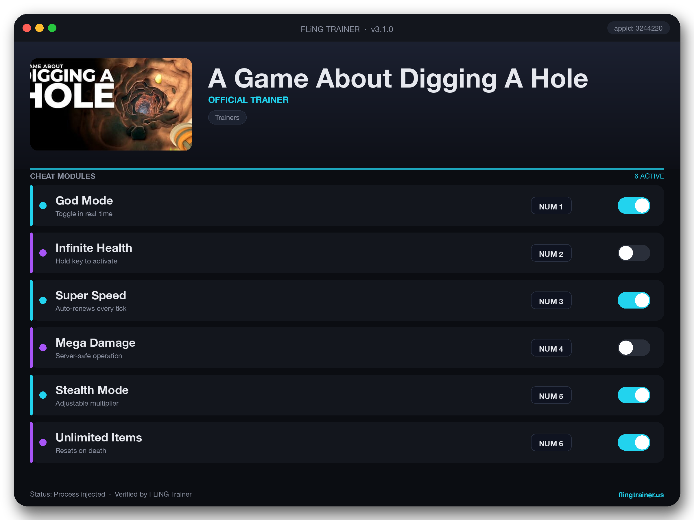 A Game About Digging A Hole Trainer interface