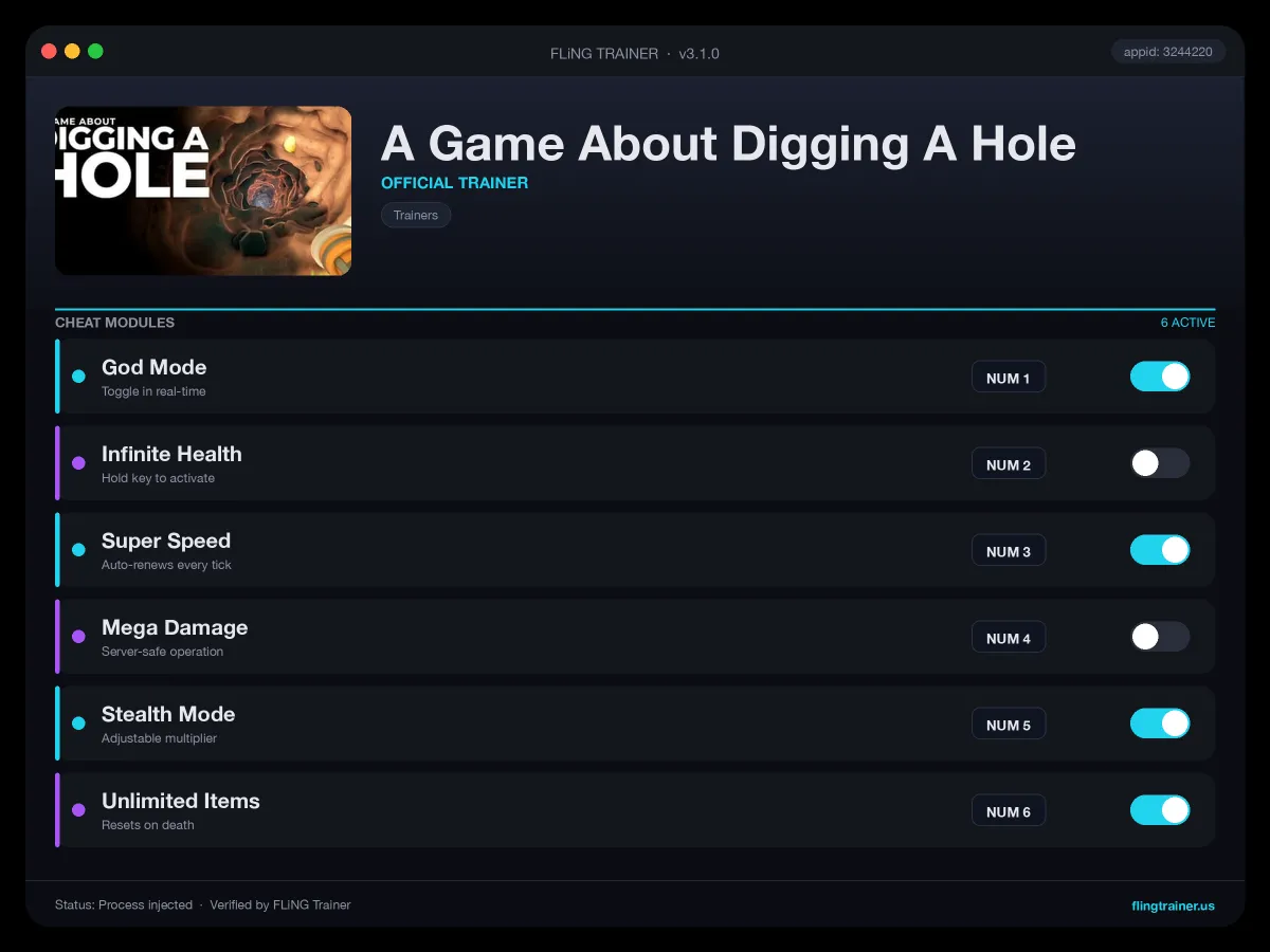 A Game About Digging A Hole Trainer interface