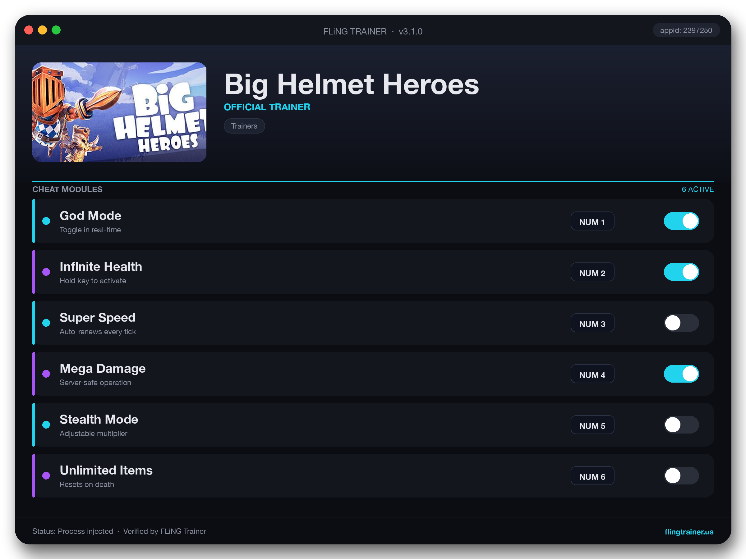 Big Helmet Heroes Trainer interface