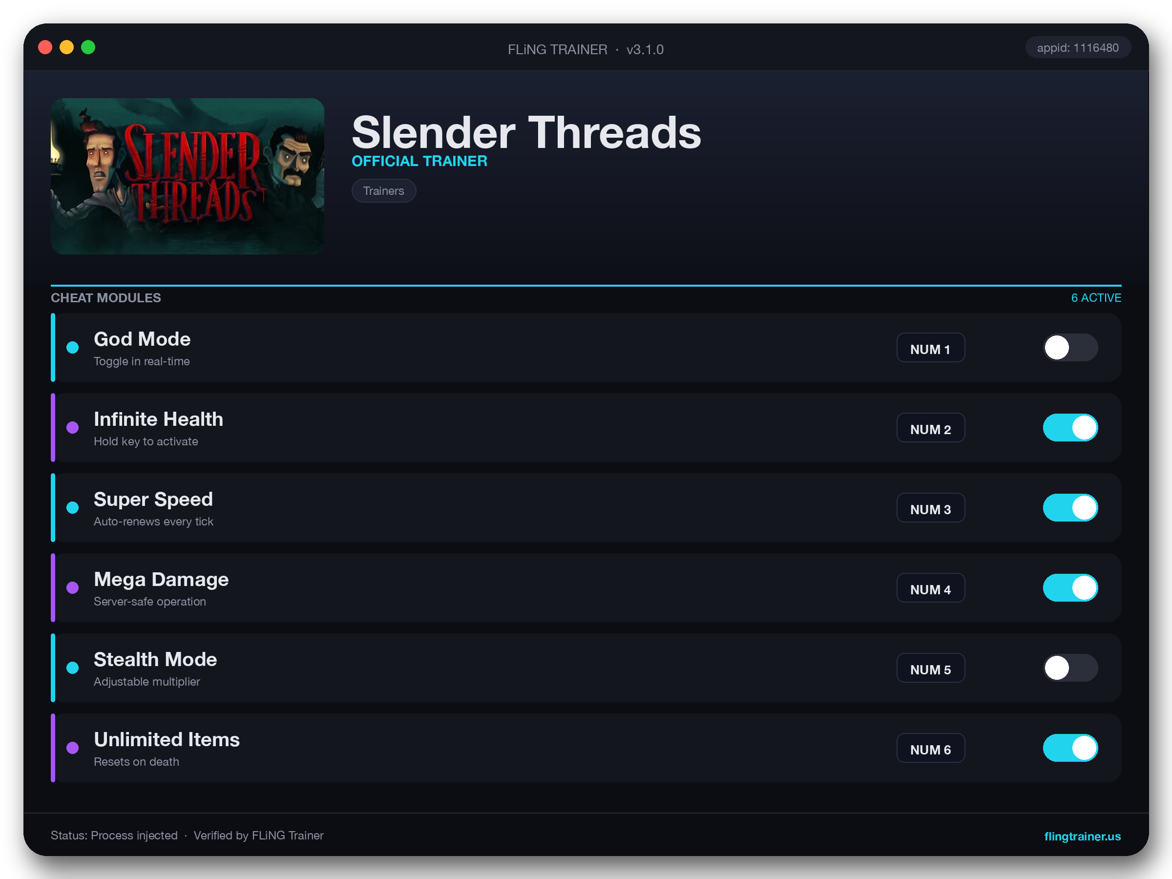Slender Threads Trainer interface