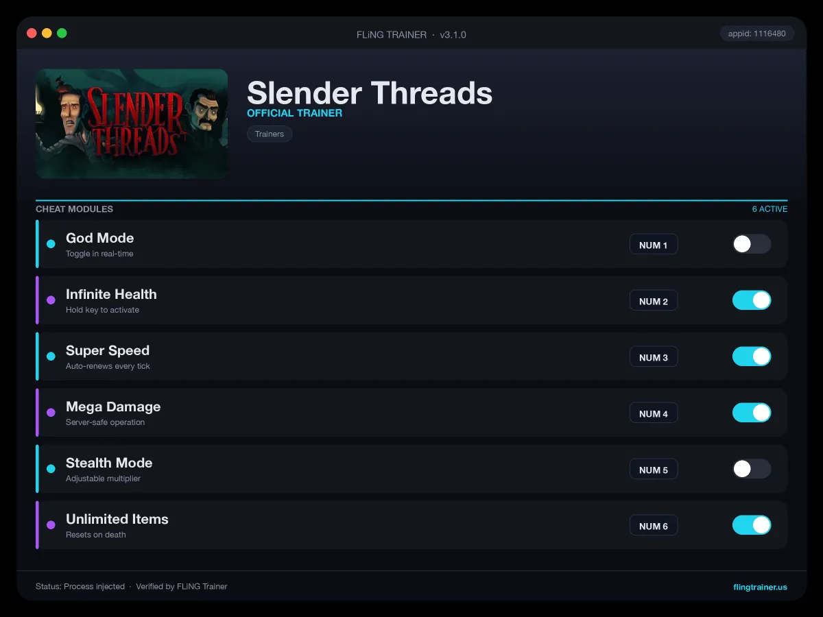Slender Threads Trainer interface