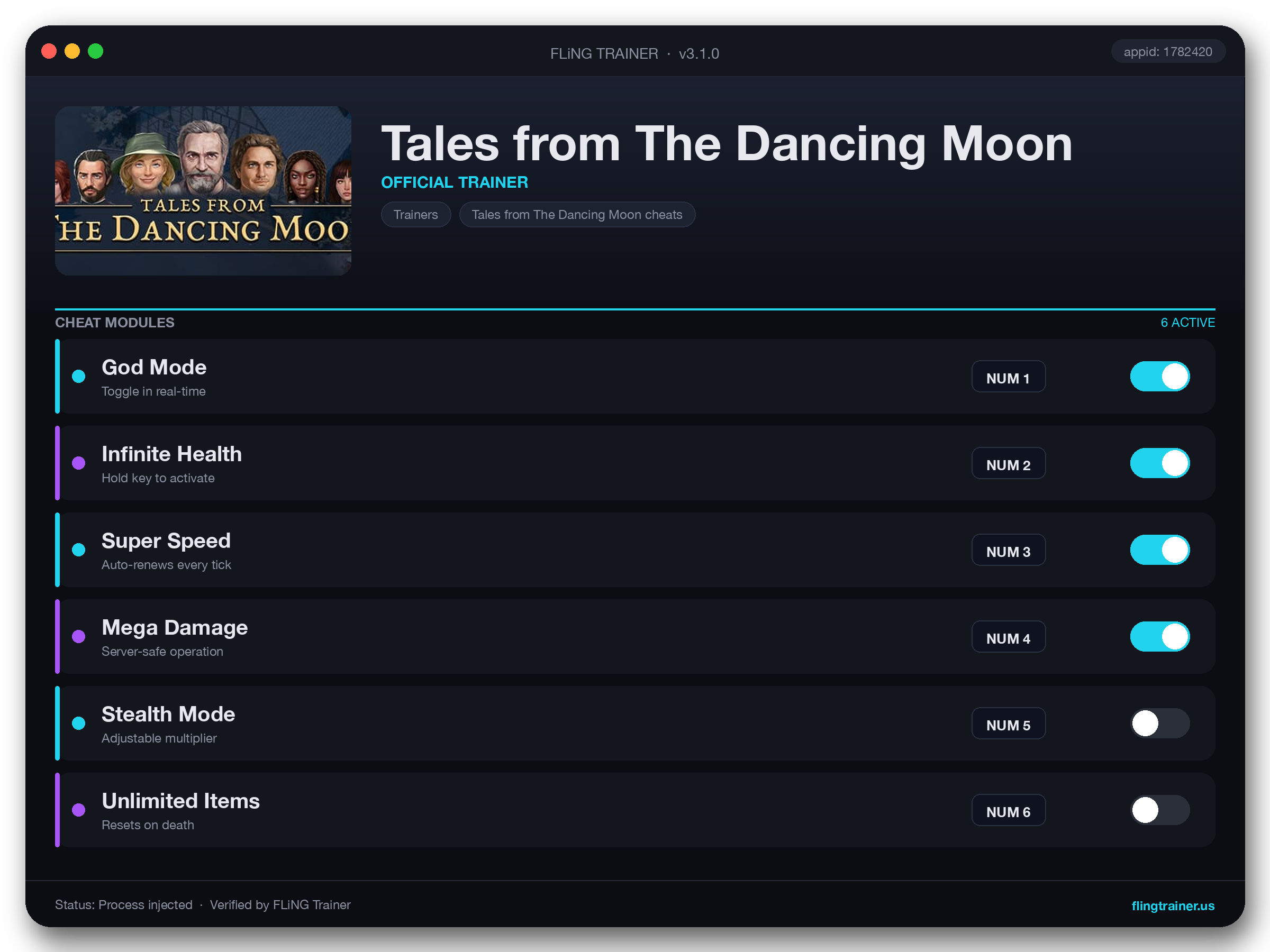 Tales from The Dancing Moon Trainer interface