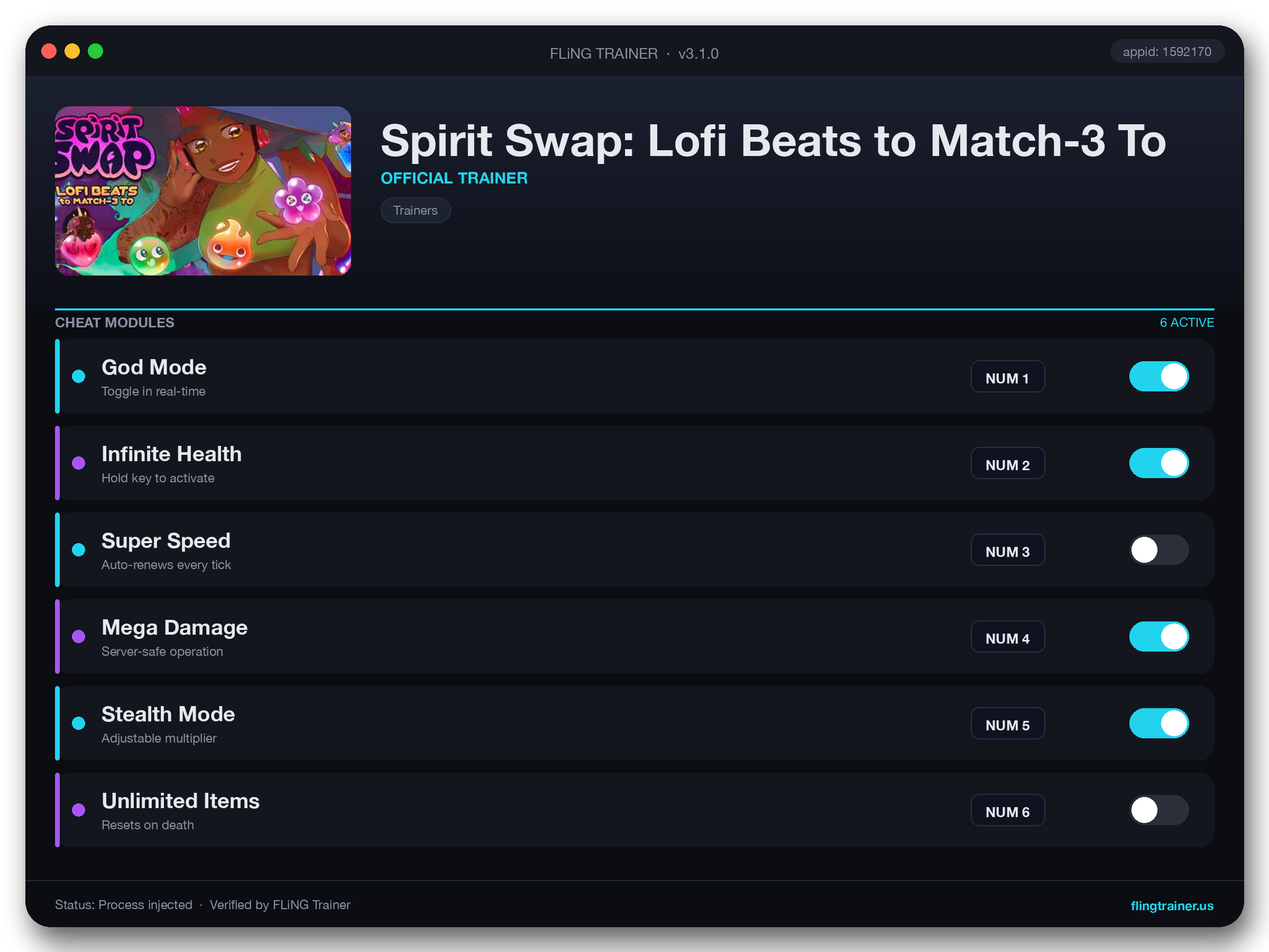Spirit Swap: Lofi Beats to Match-3 To Trainer interface