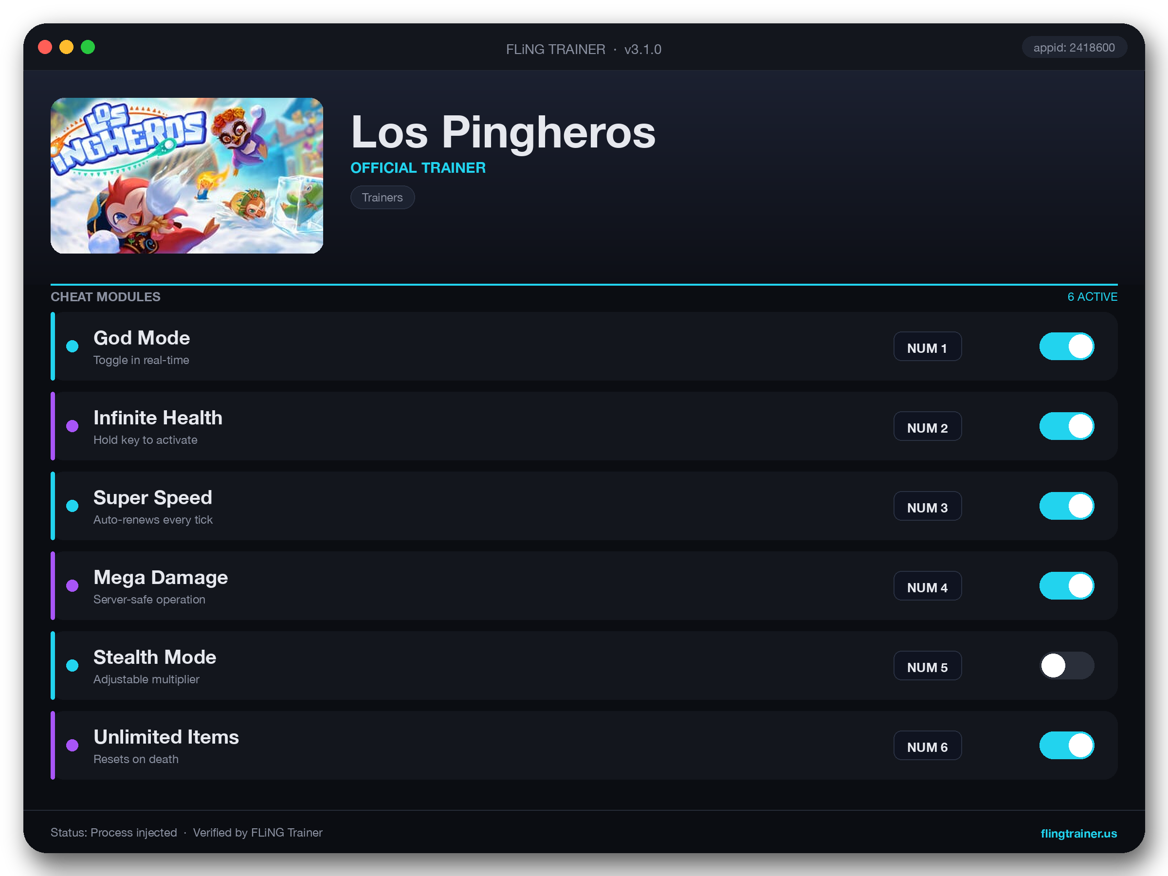 Los Pingheros Trainer interface