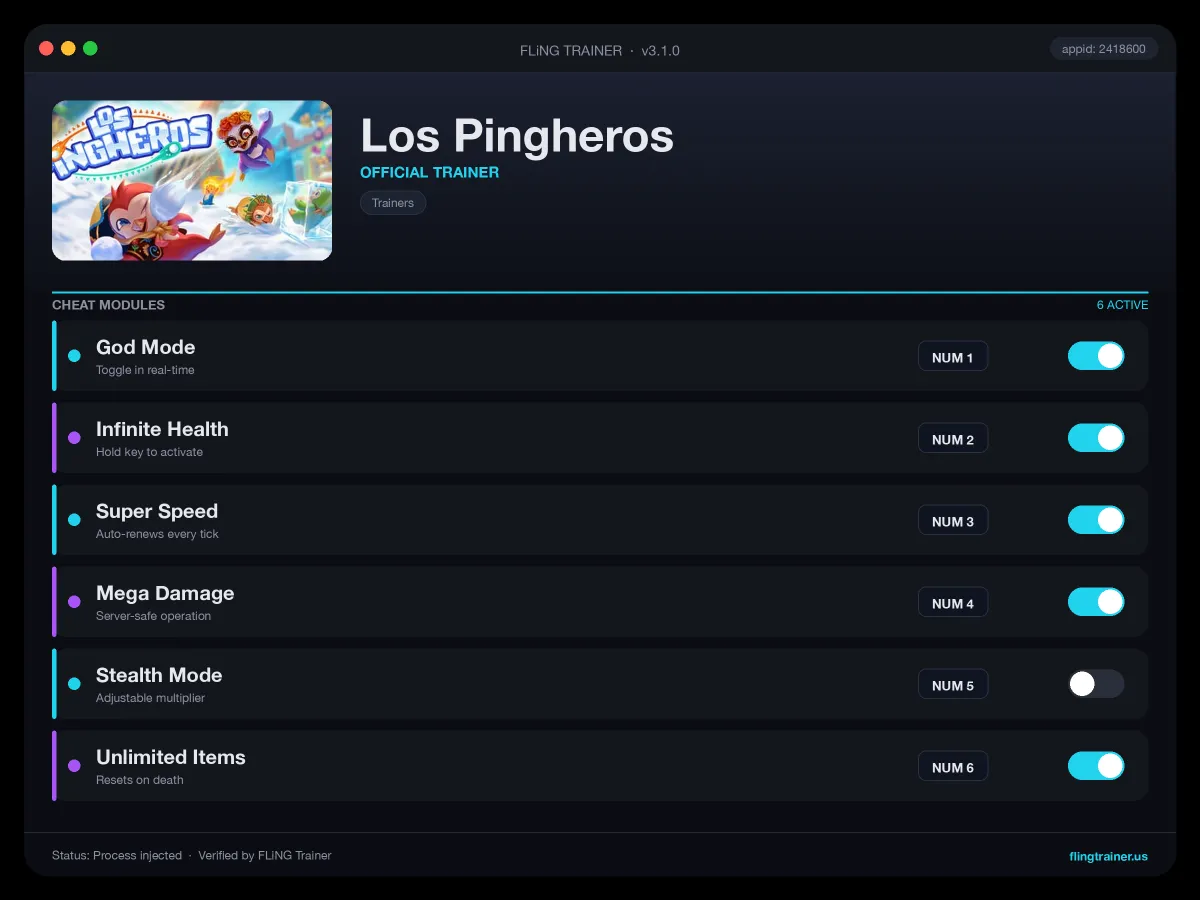 Los Pingheros Trainer interface