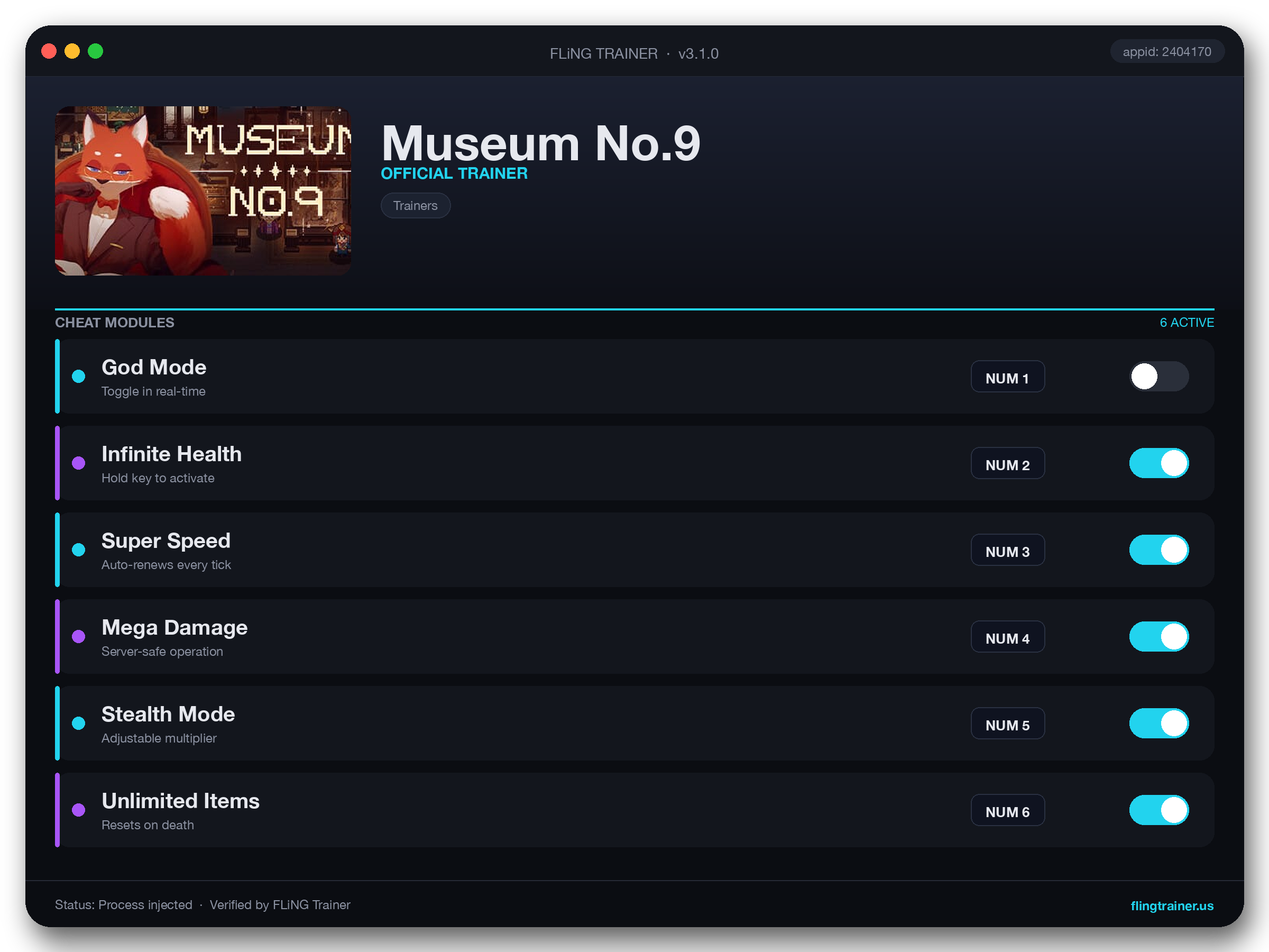 Museum No.9 Trainer interface