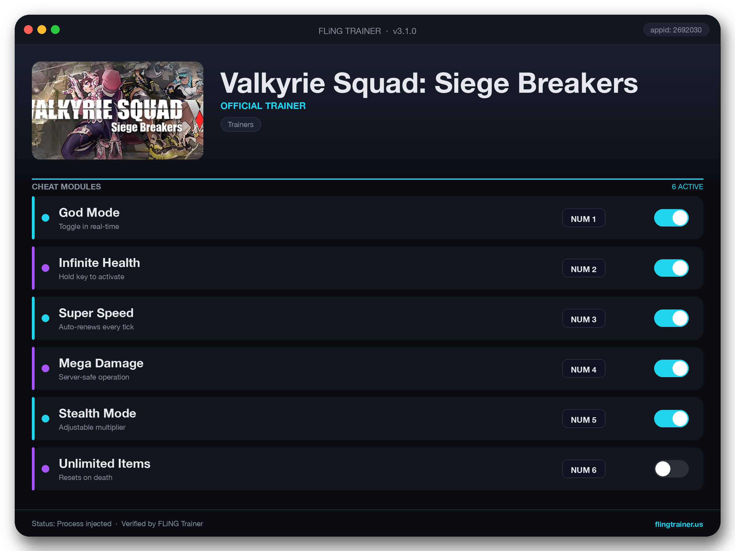 Valkyrie Squad: Siege Breakers Trainer interface