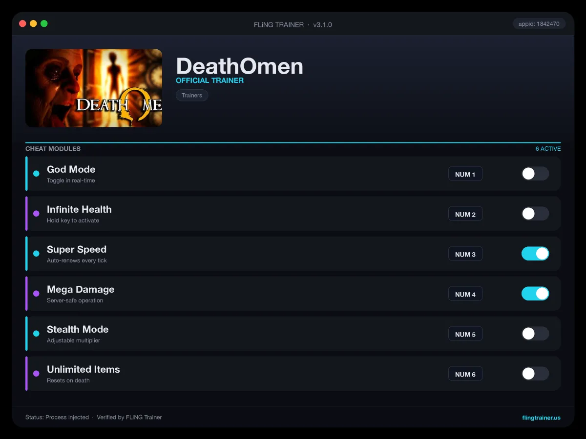 DeathOmen Trainer interface