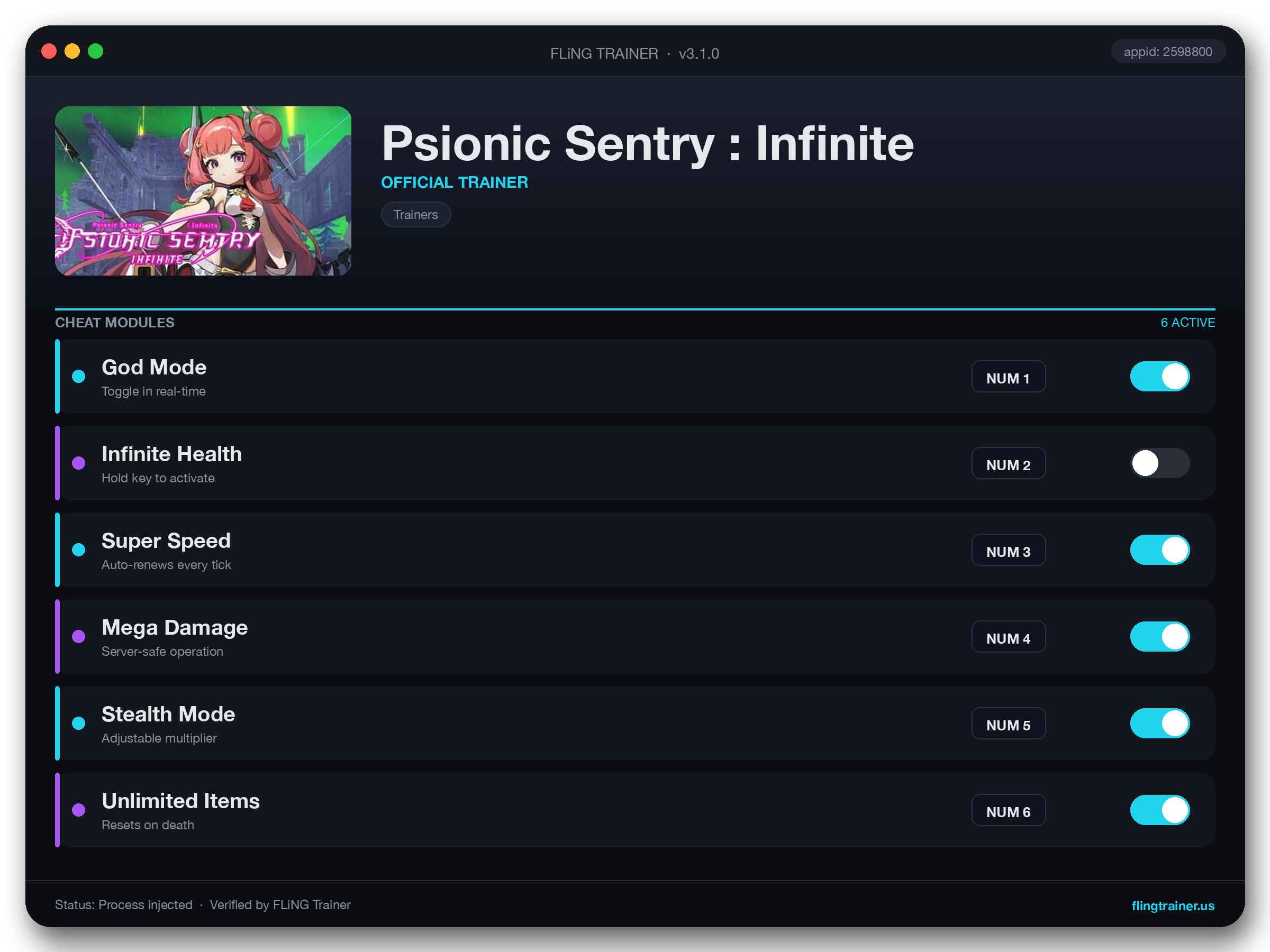 Psionic Sentry : Infinite Trainer interface
