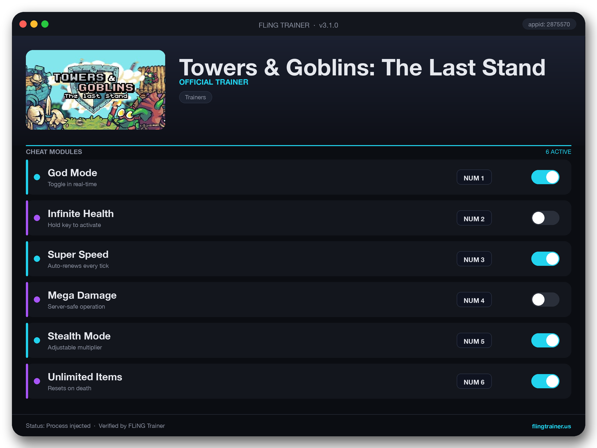 Towers & Goblins: The Last Stand Trainer interface