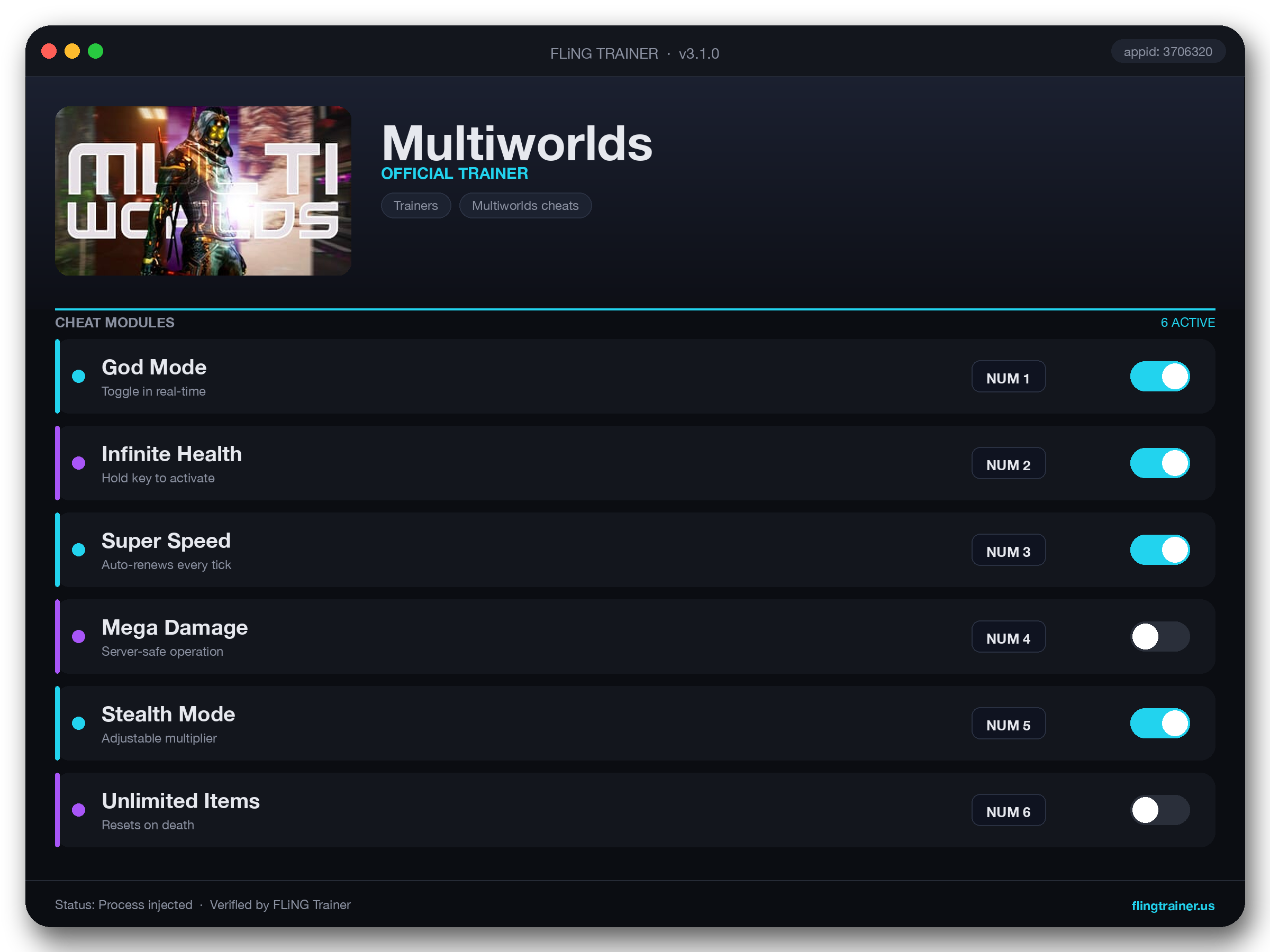 Multiworlds Trainer interface