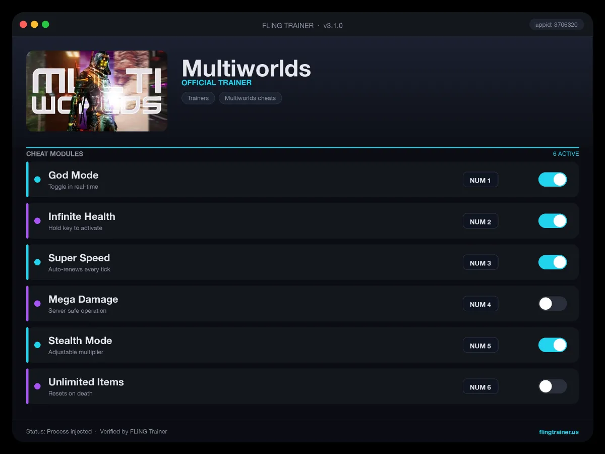 Multiworlds Trainer interface
