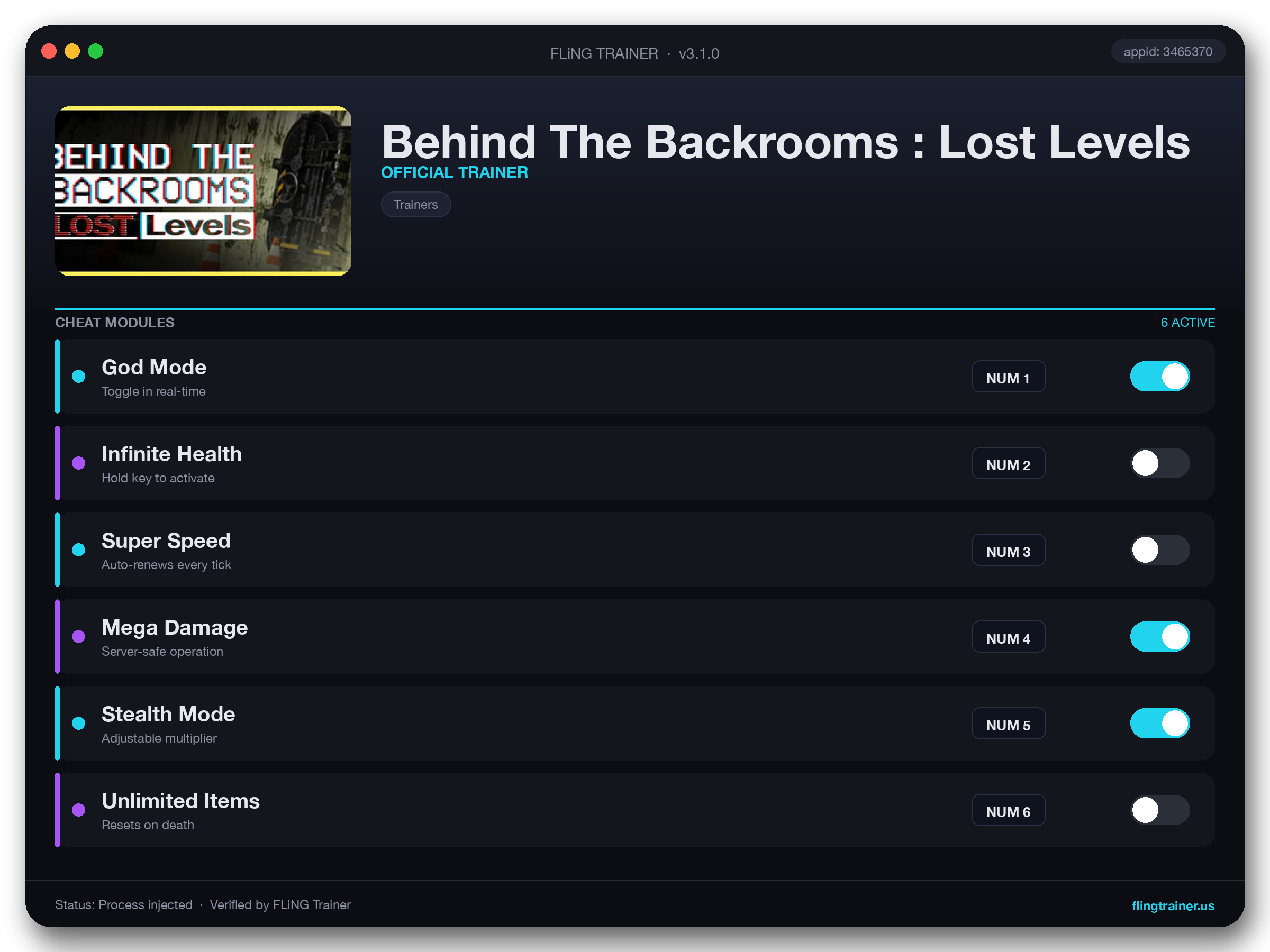 Behind The Backrooms : Lost Levels Trainer interface