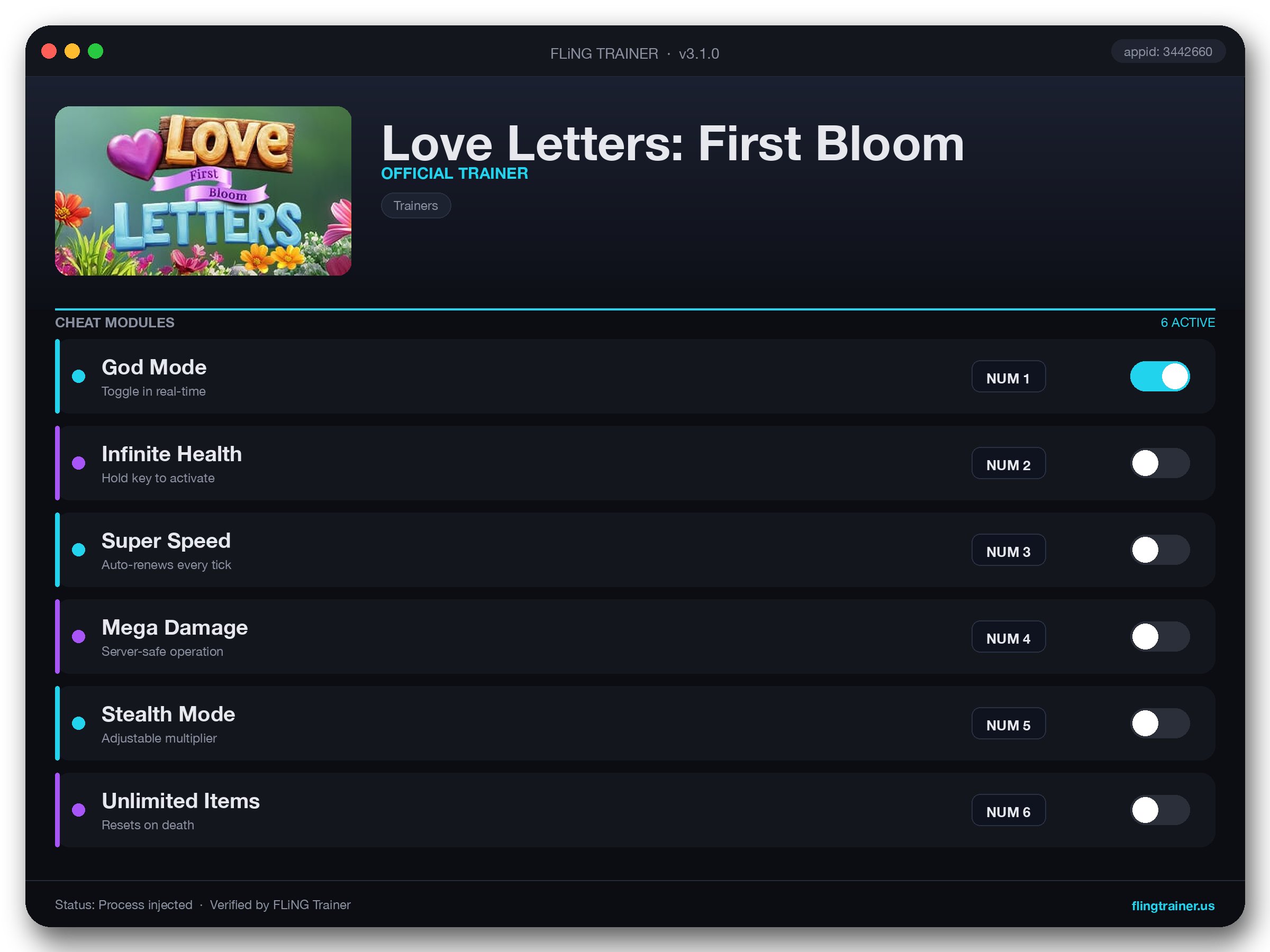 Love Letters: First Bloom Trainer interface