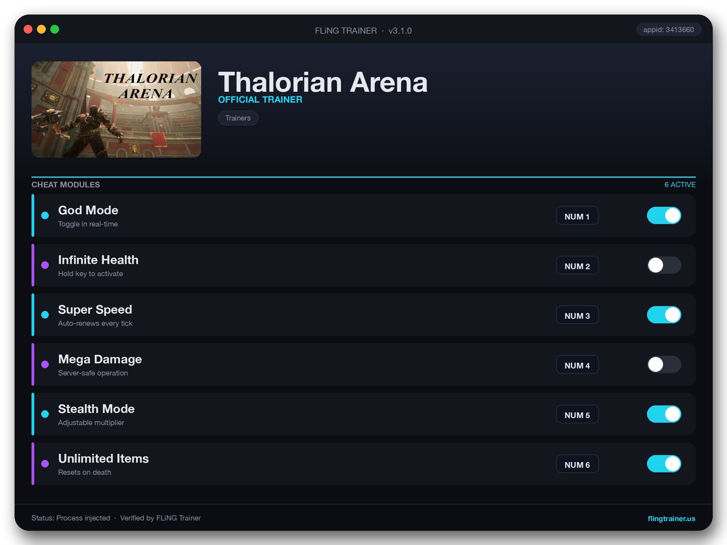 Thalorian Arena Trainer interface