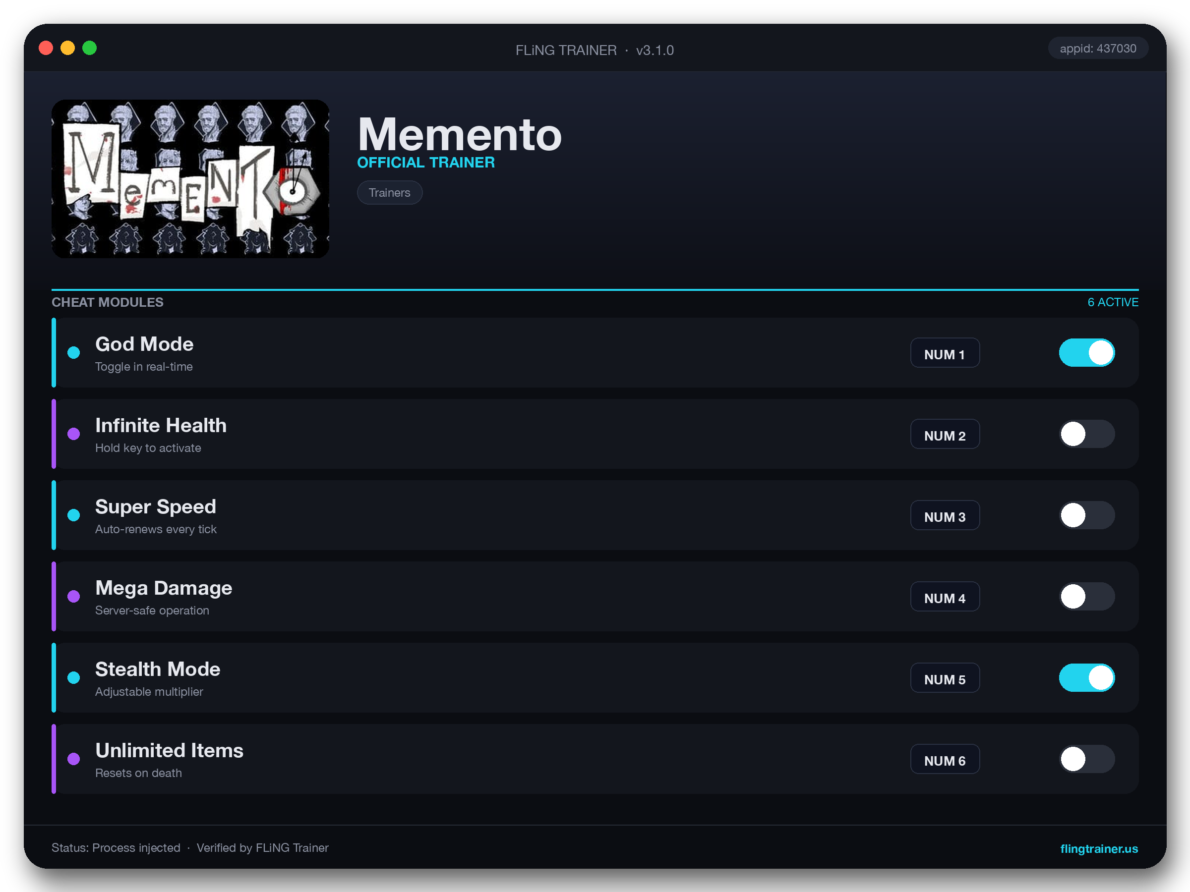 Memento Trainer interface