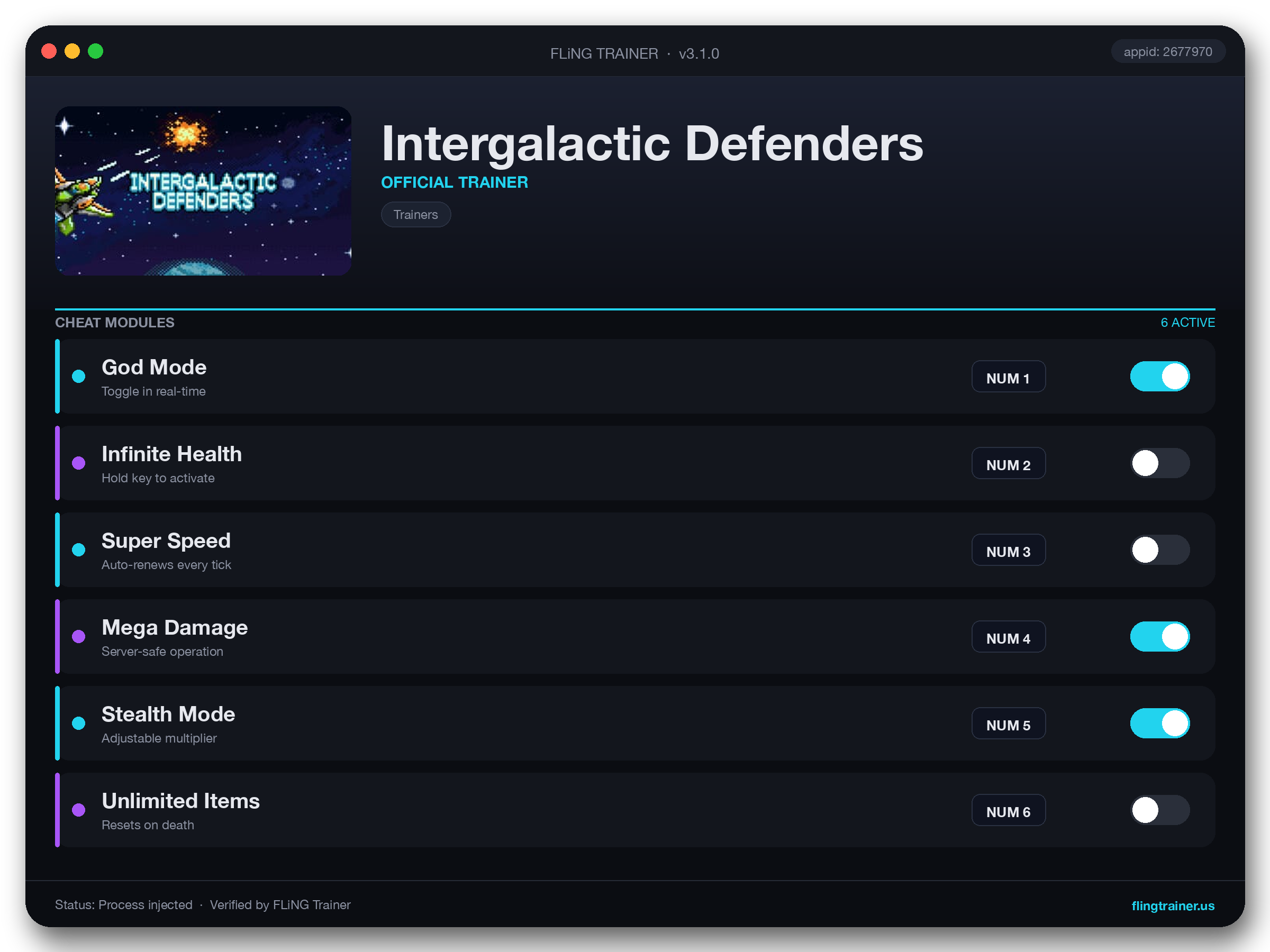 Intergalactic Defenders Trainer interface