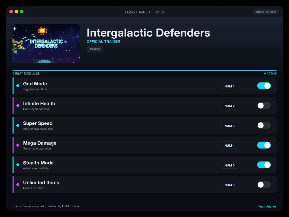 Intergalactic Defenders Trainer interface