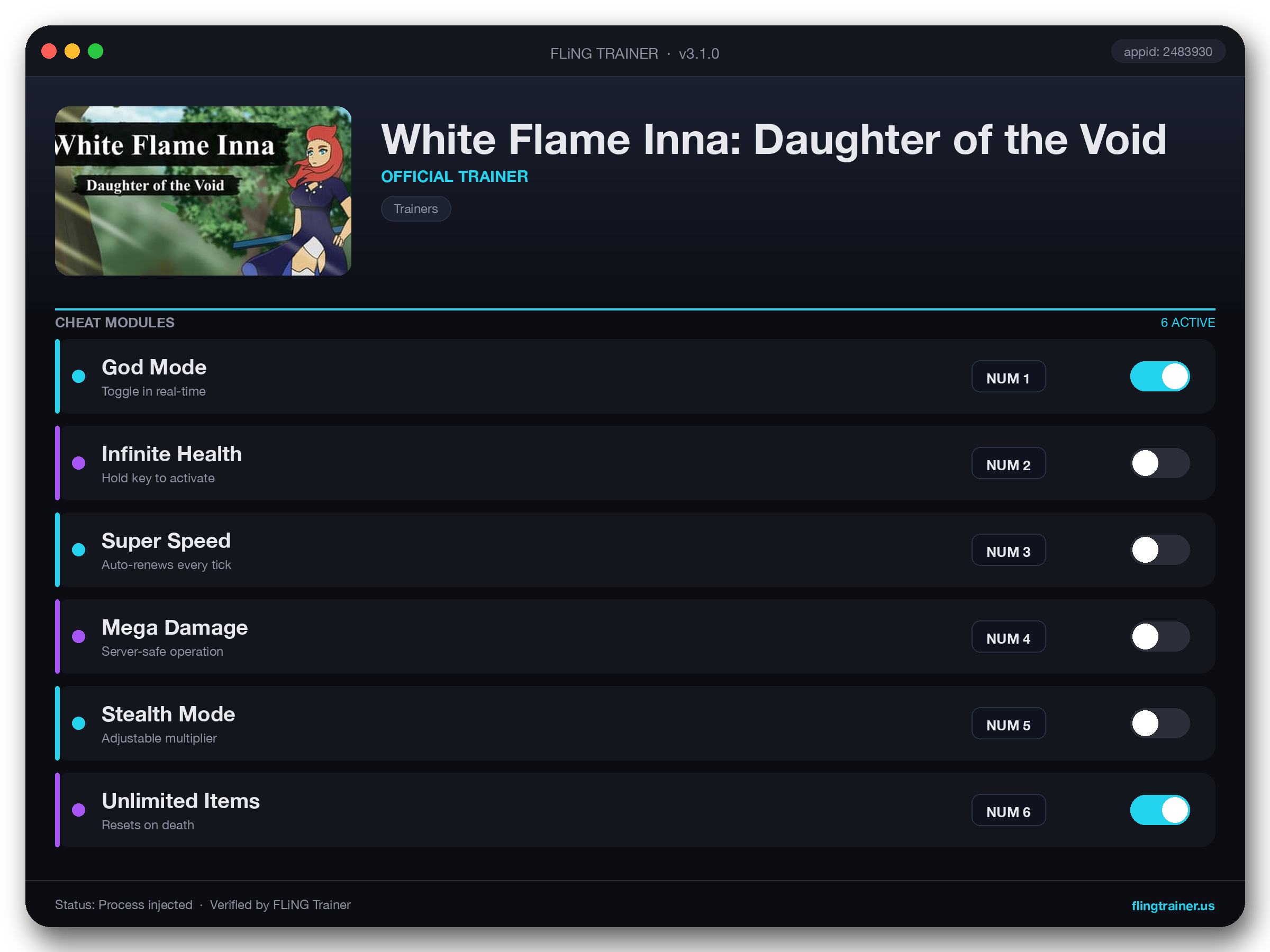 White Flame Inna: Daughter of the Void Trainer interface