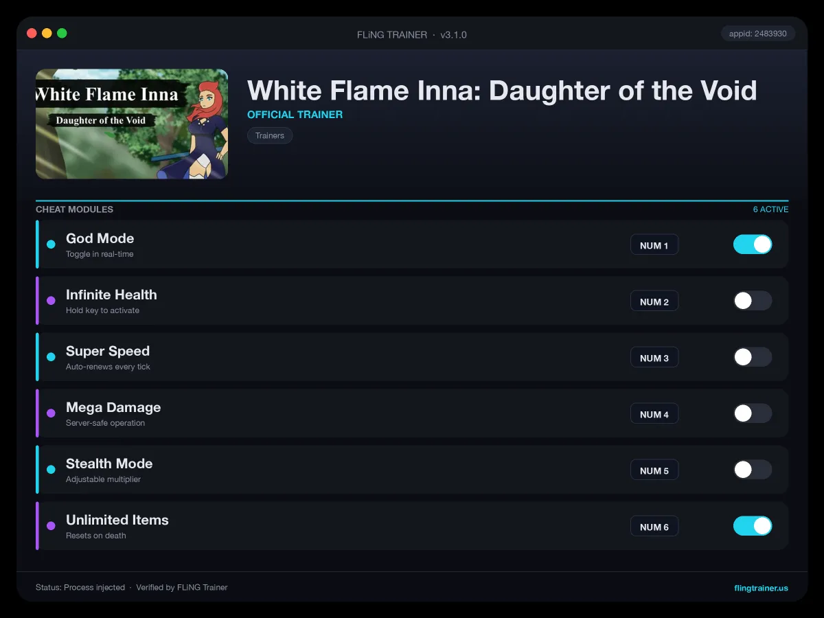 White Flame Inna: Daughter of the Void Trainer interface