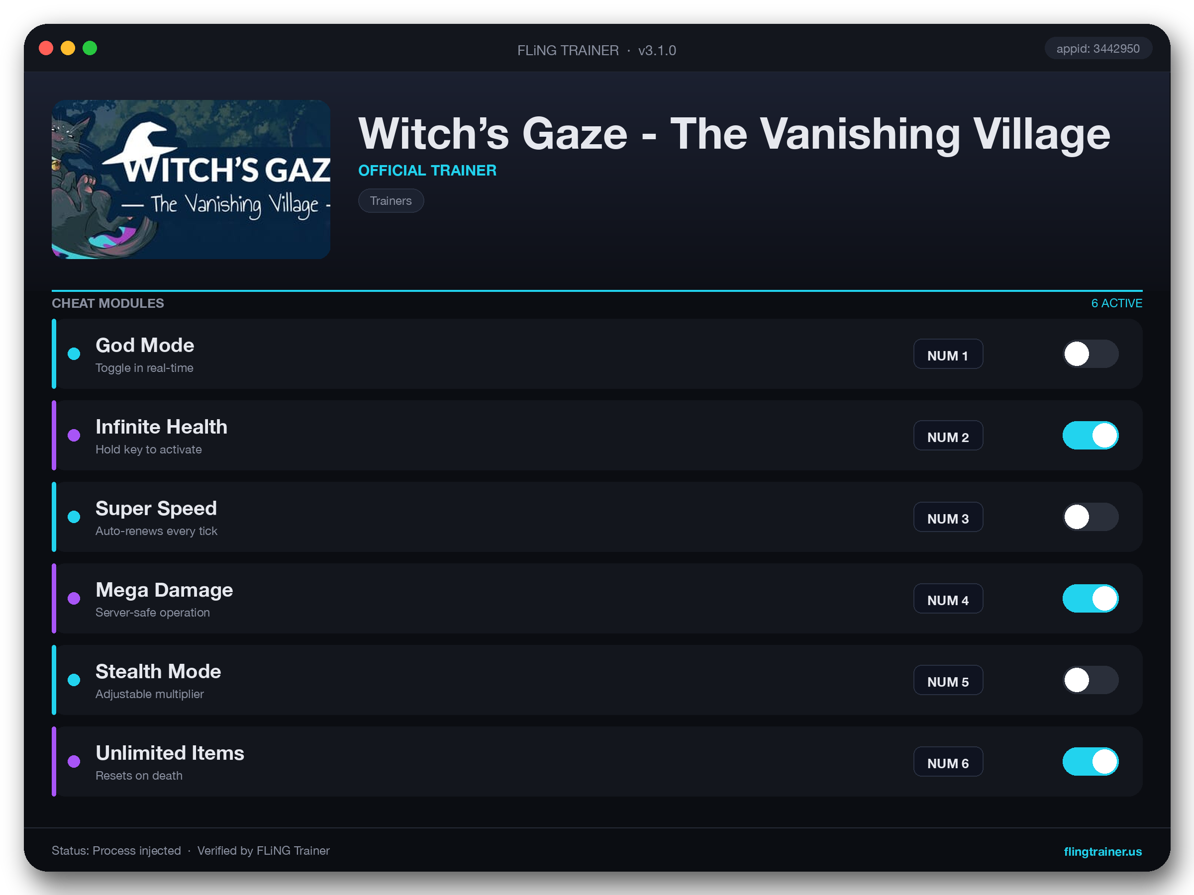 Witch’s Gaze - The Vanishing Village Trainer interface