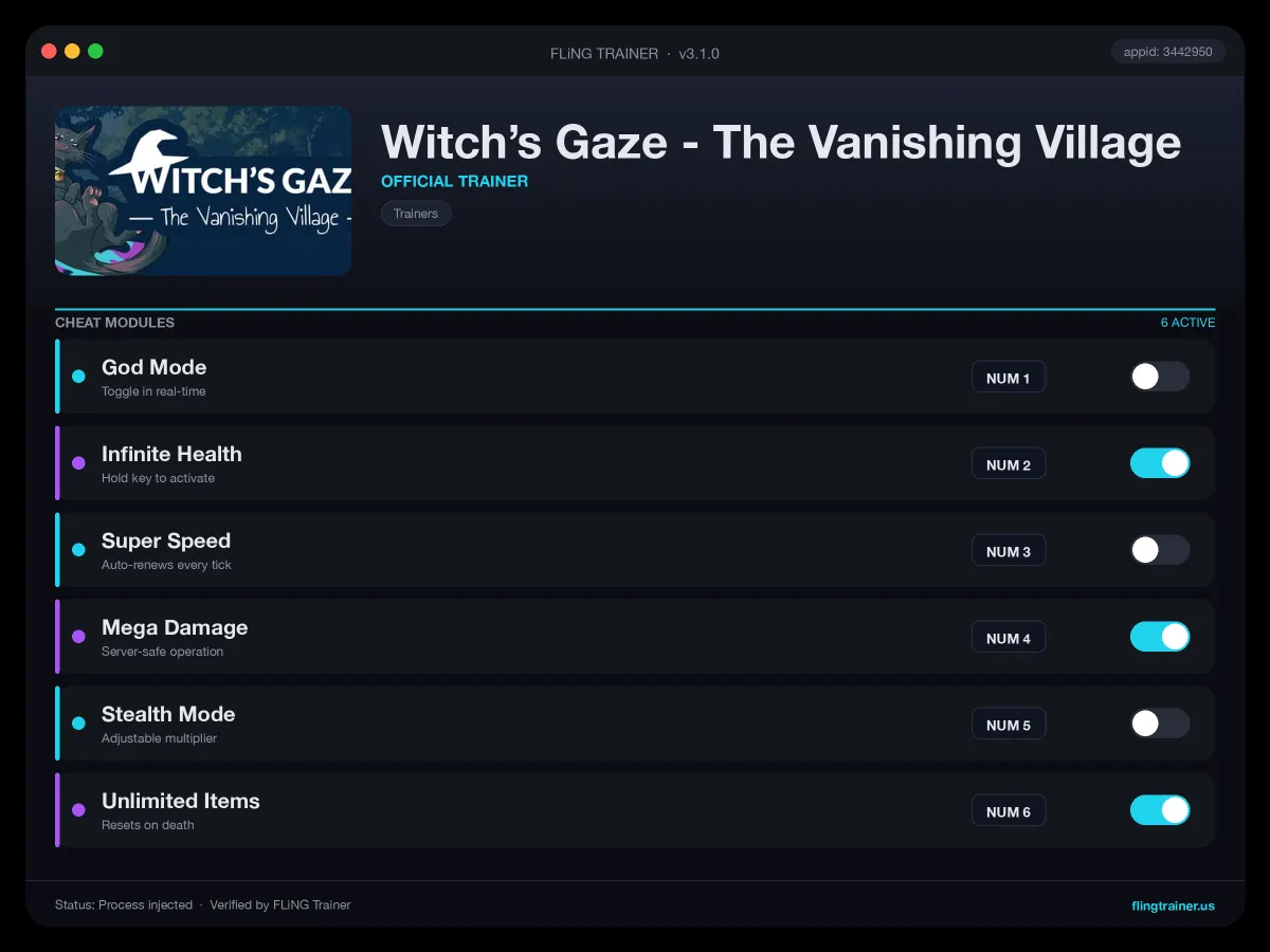 Witch’s Gaze - The Vanishing Village Trainer interface