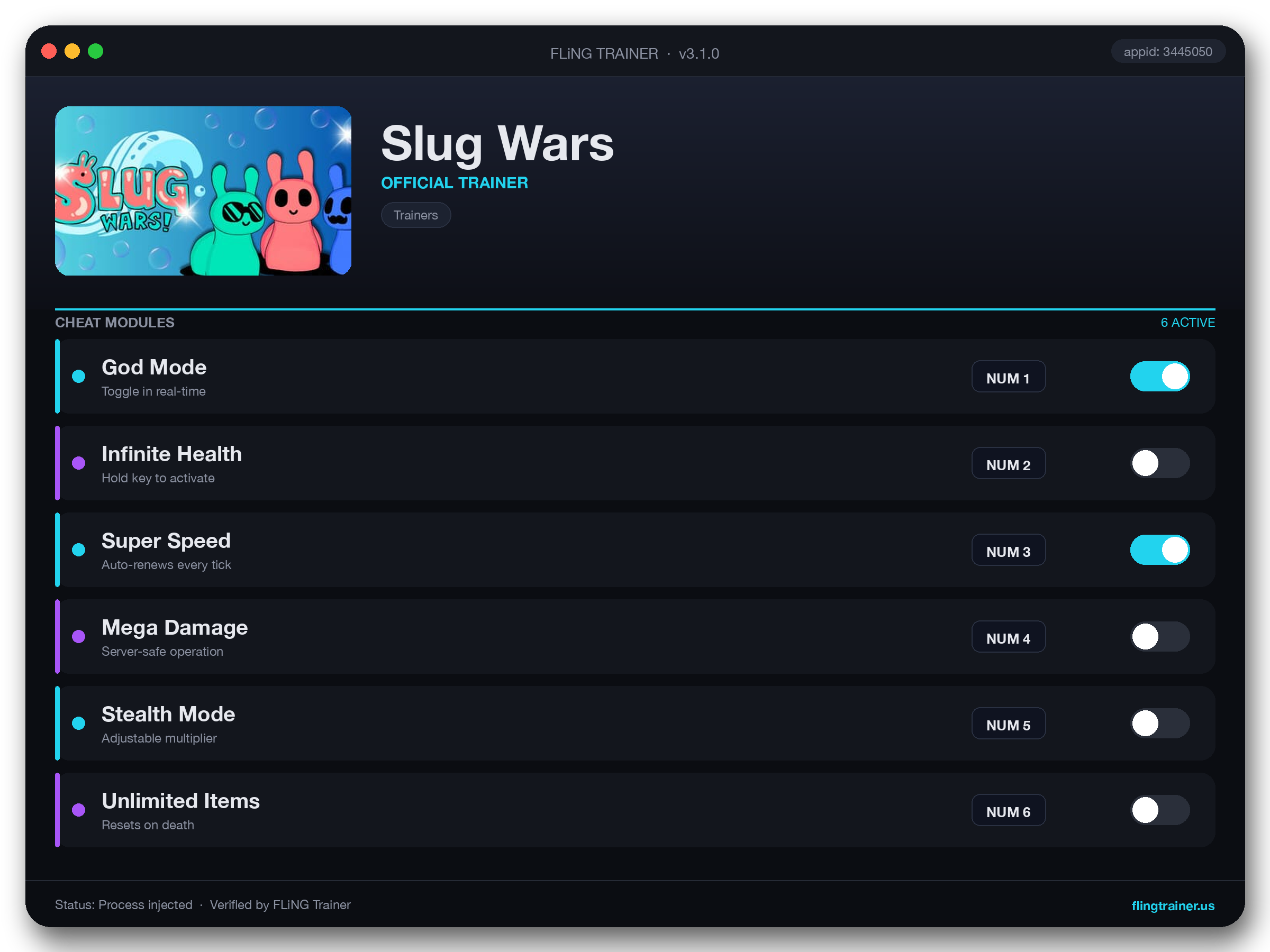 Slug Wars Trainer interface