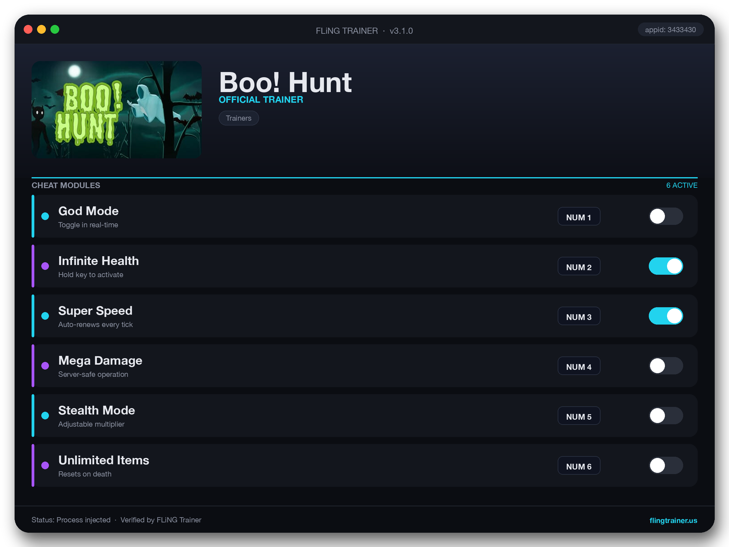 Boo! Hunt Trainer interface