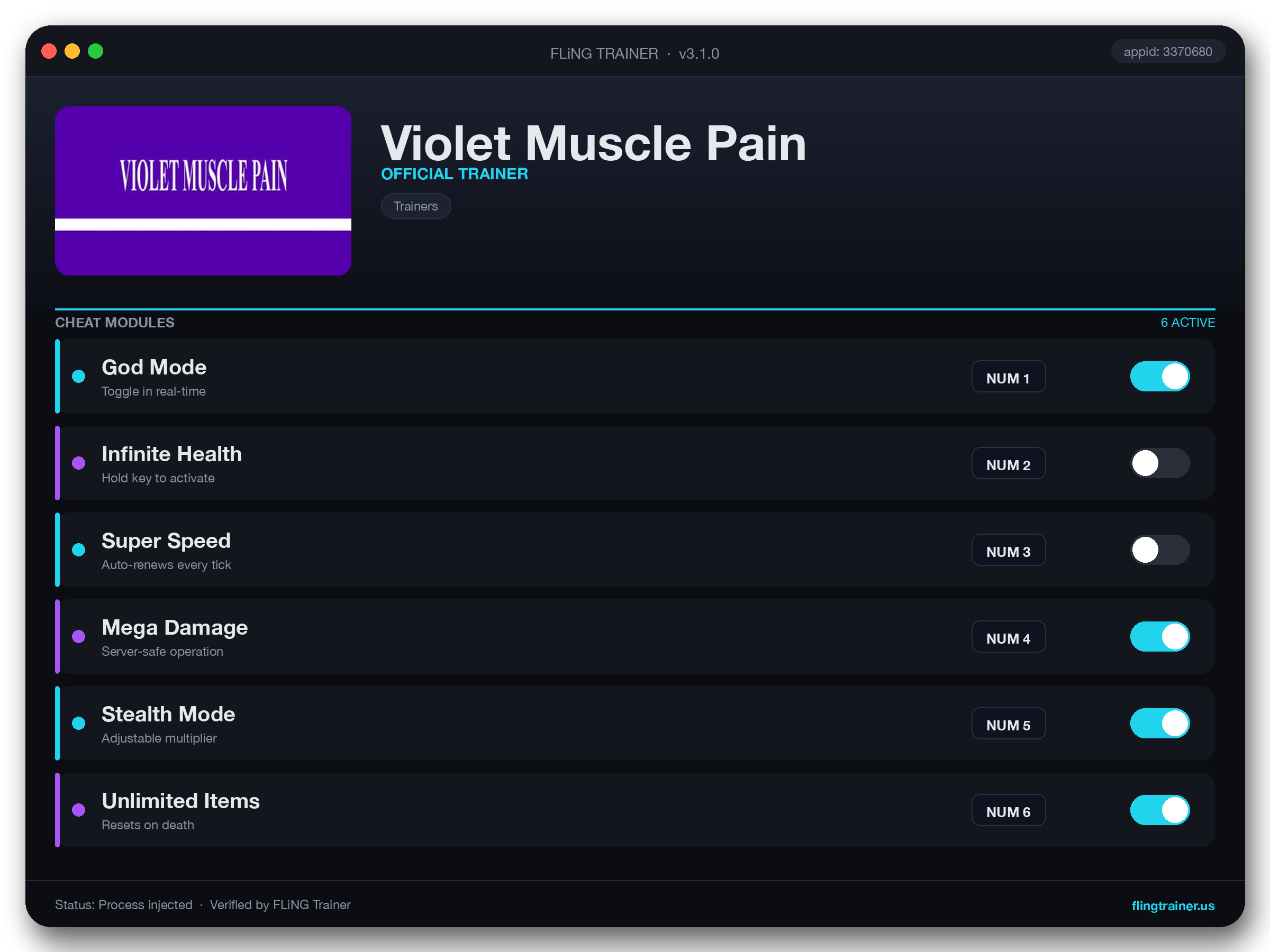 Violet Muscle Pain Trainer interface
