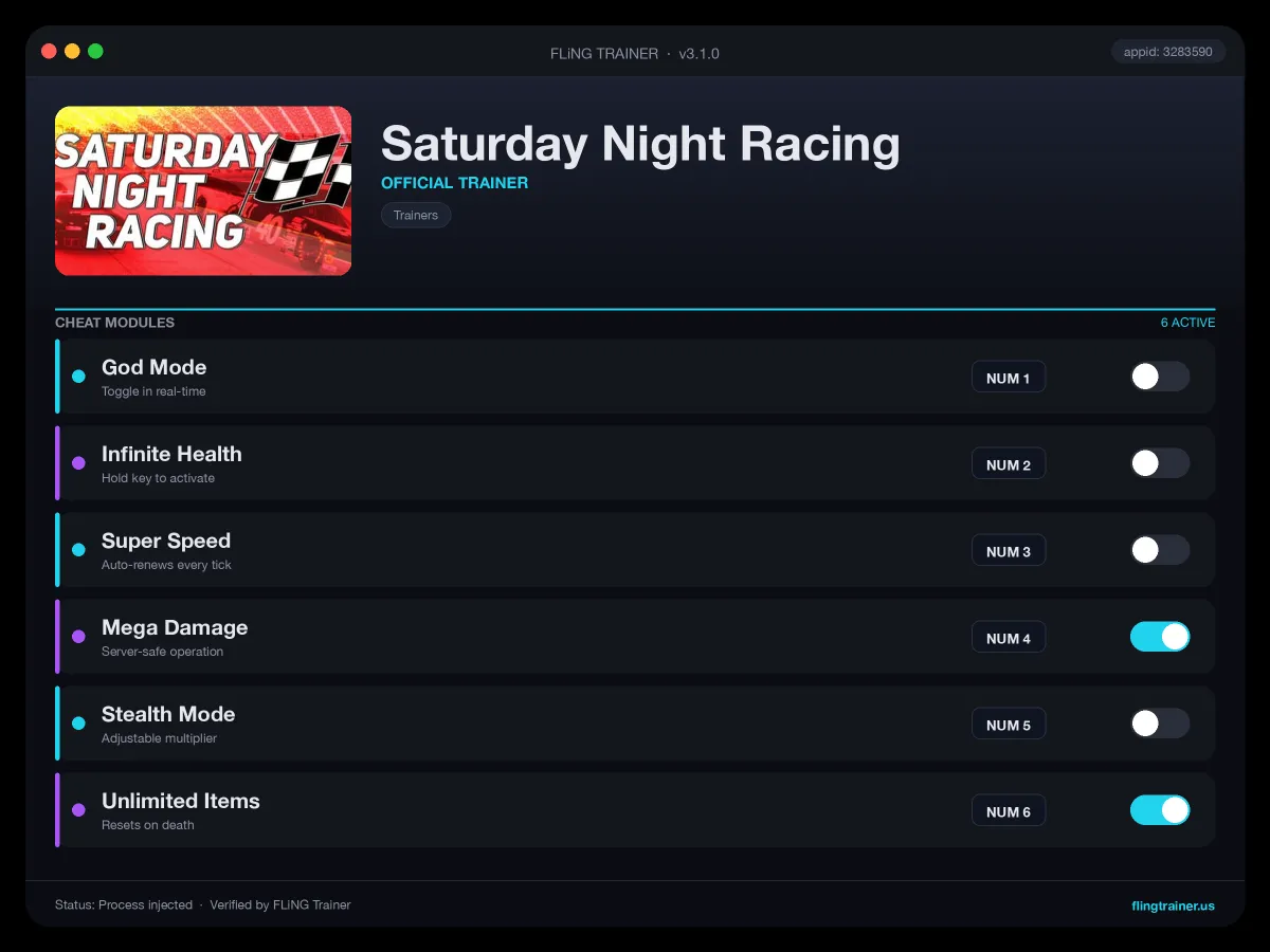 Saturday Night Racing Trainer interface