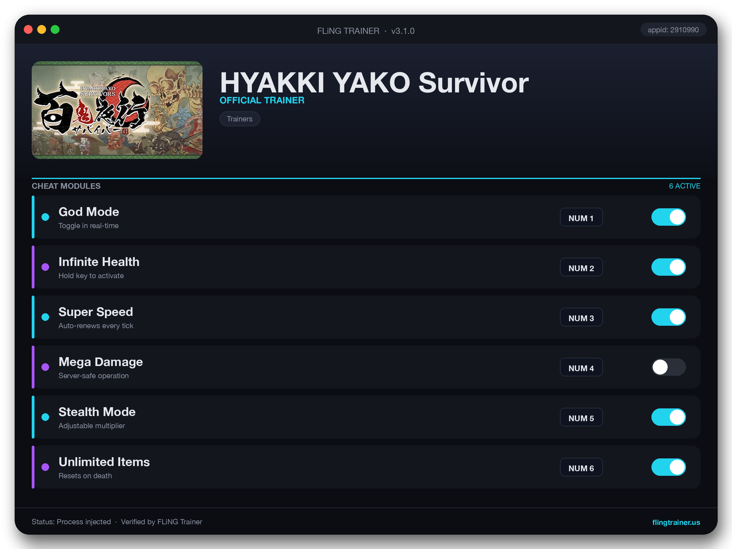 HYAKKI YAKO Survivor Trainer interface