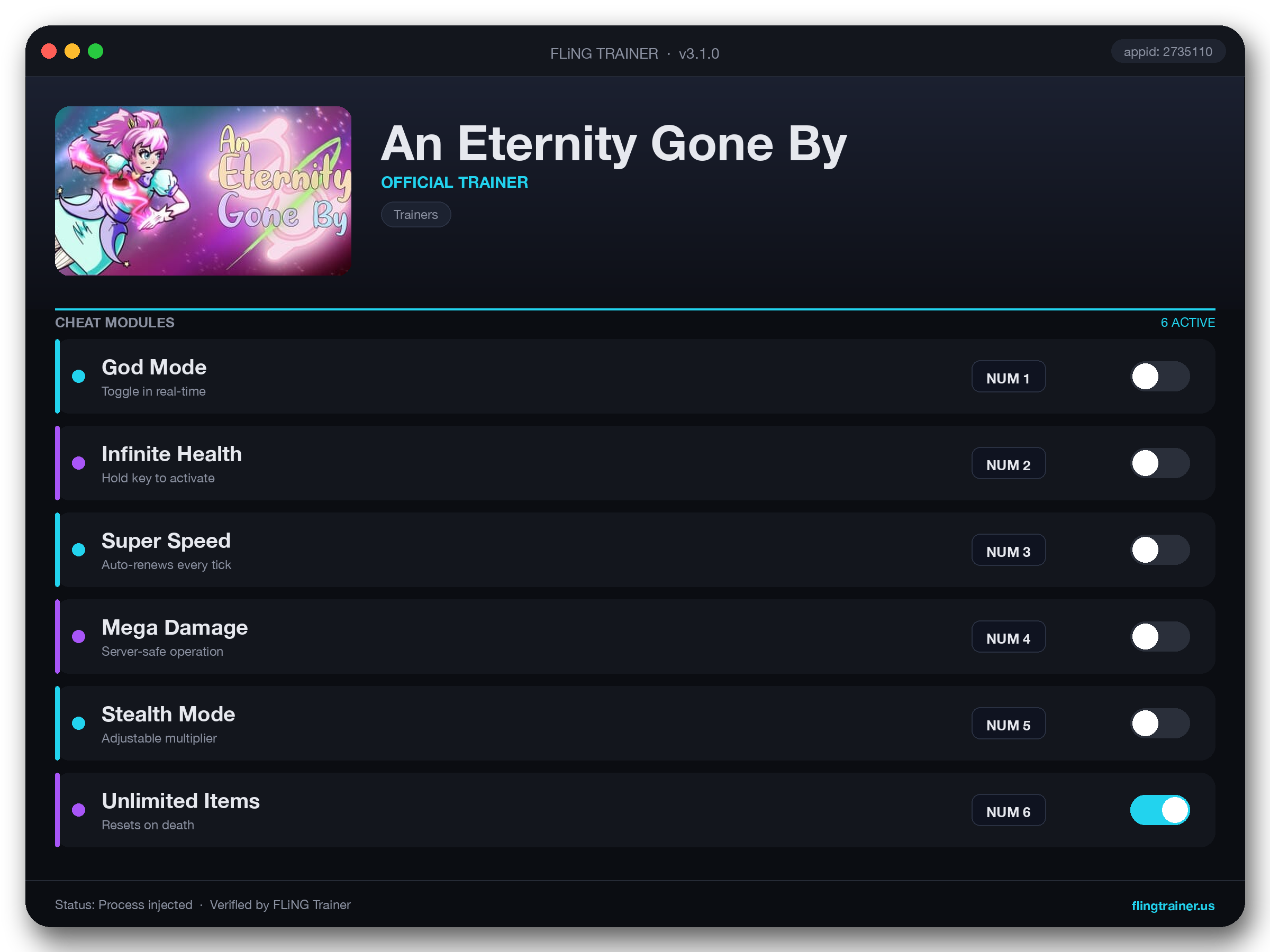 An Eternity Gone By Trainer interface