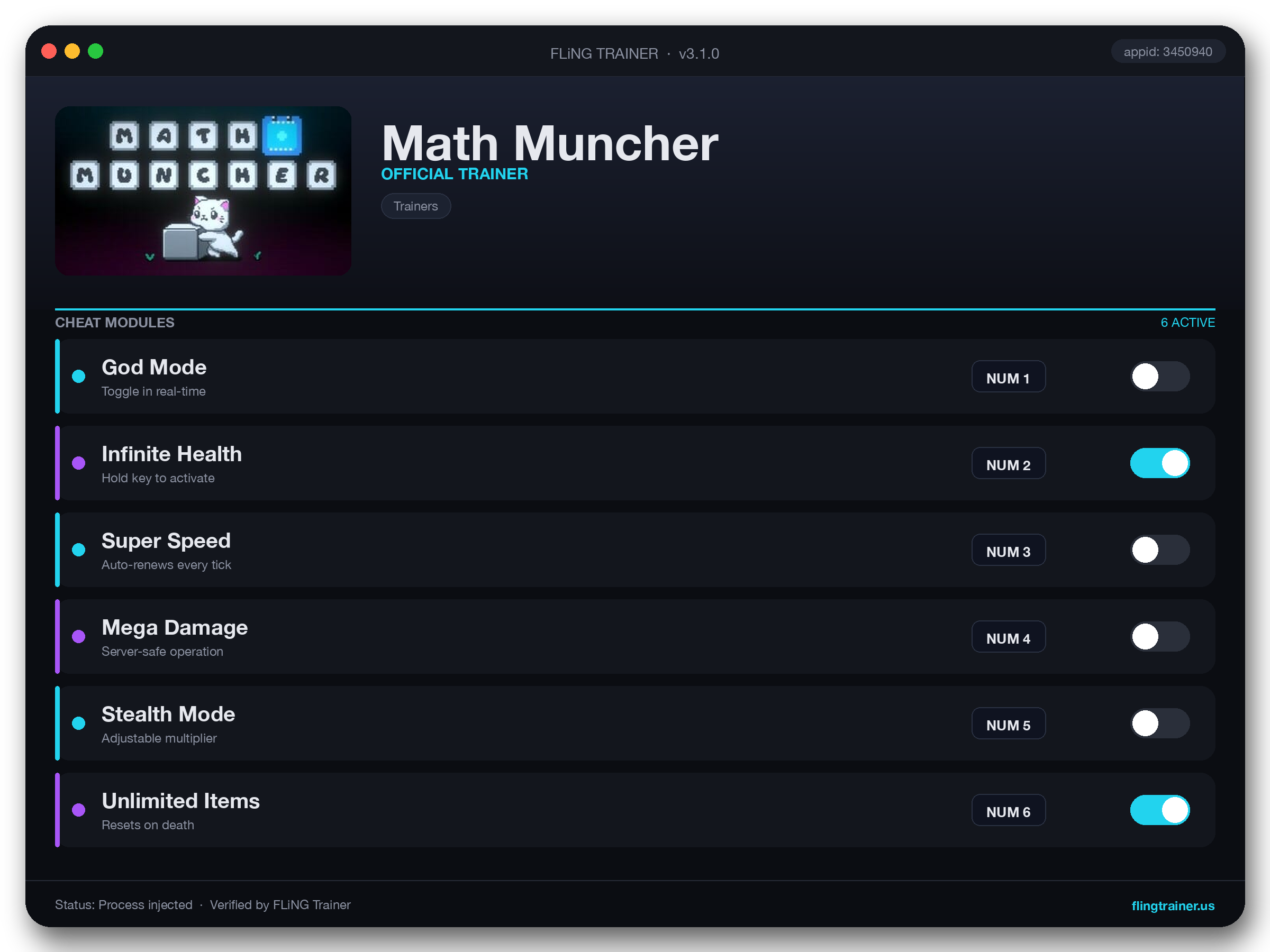 Math Muncher Trainer interface