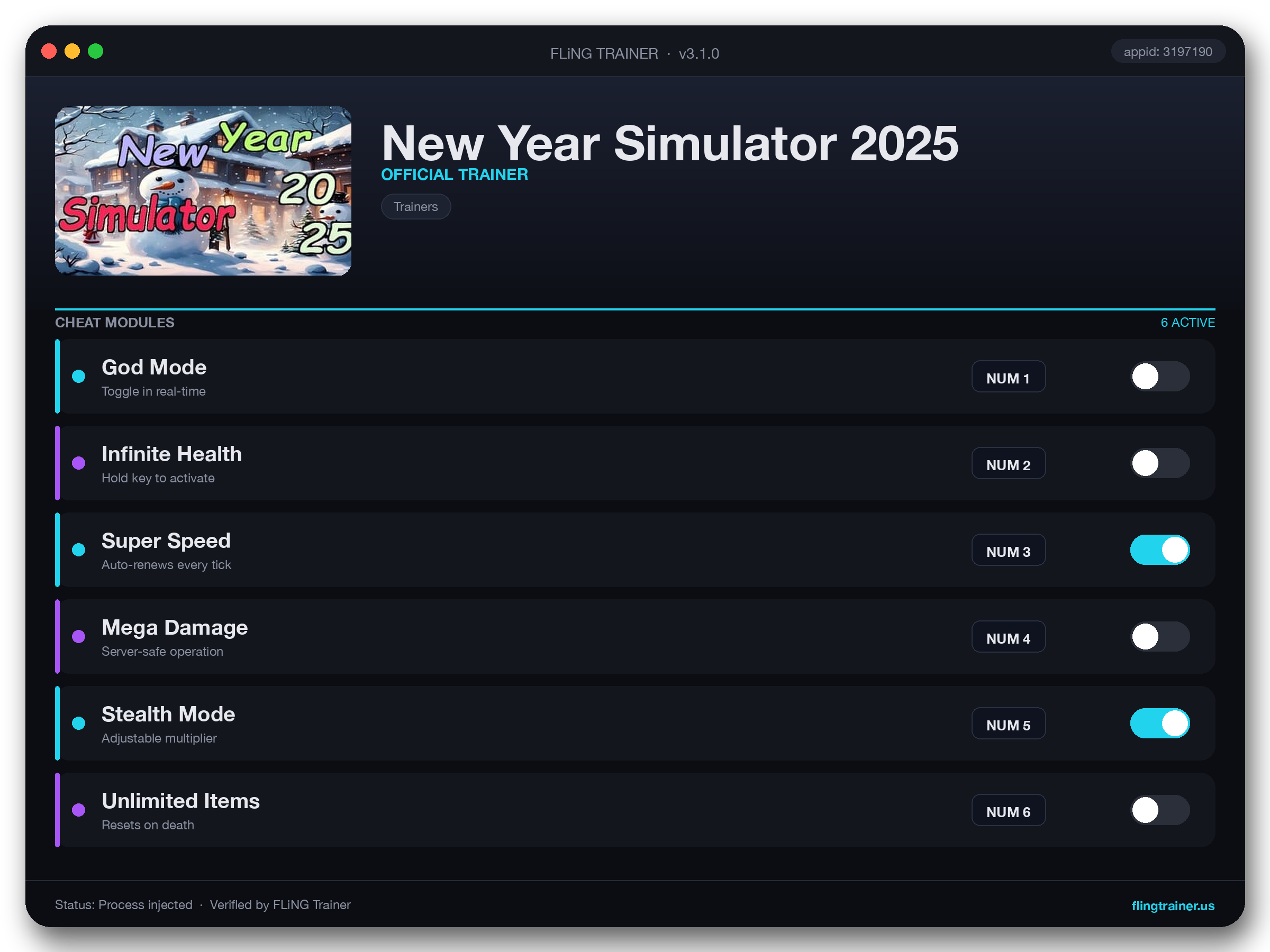 New Year Simulator 2025 Trainer interface