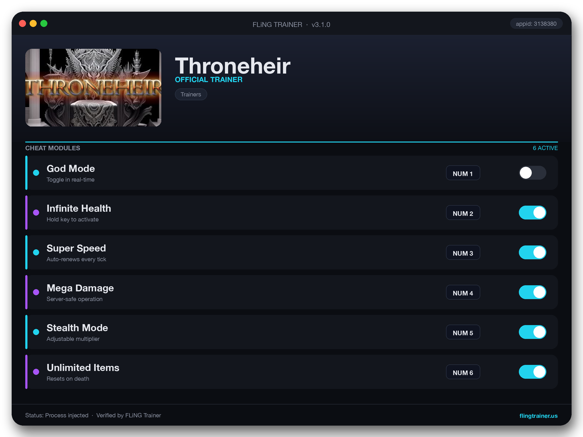 Throneheir Trainer interface
