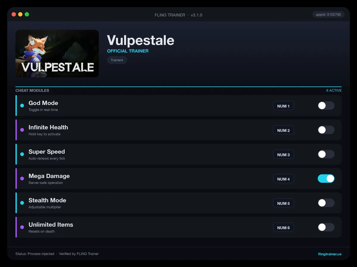 Vulpestale Trainer interface