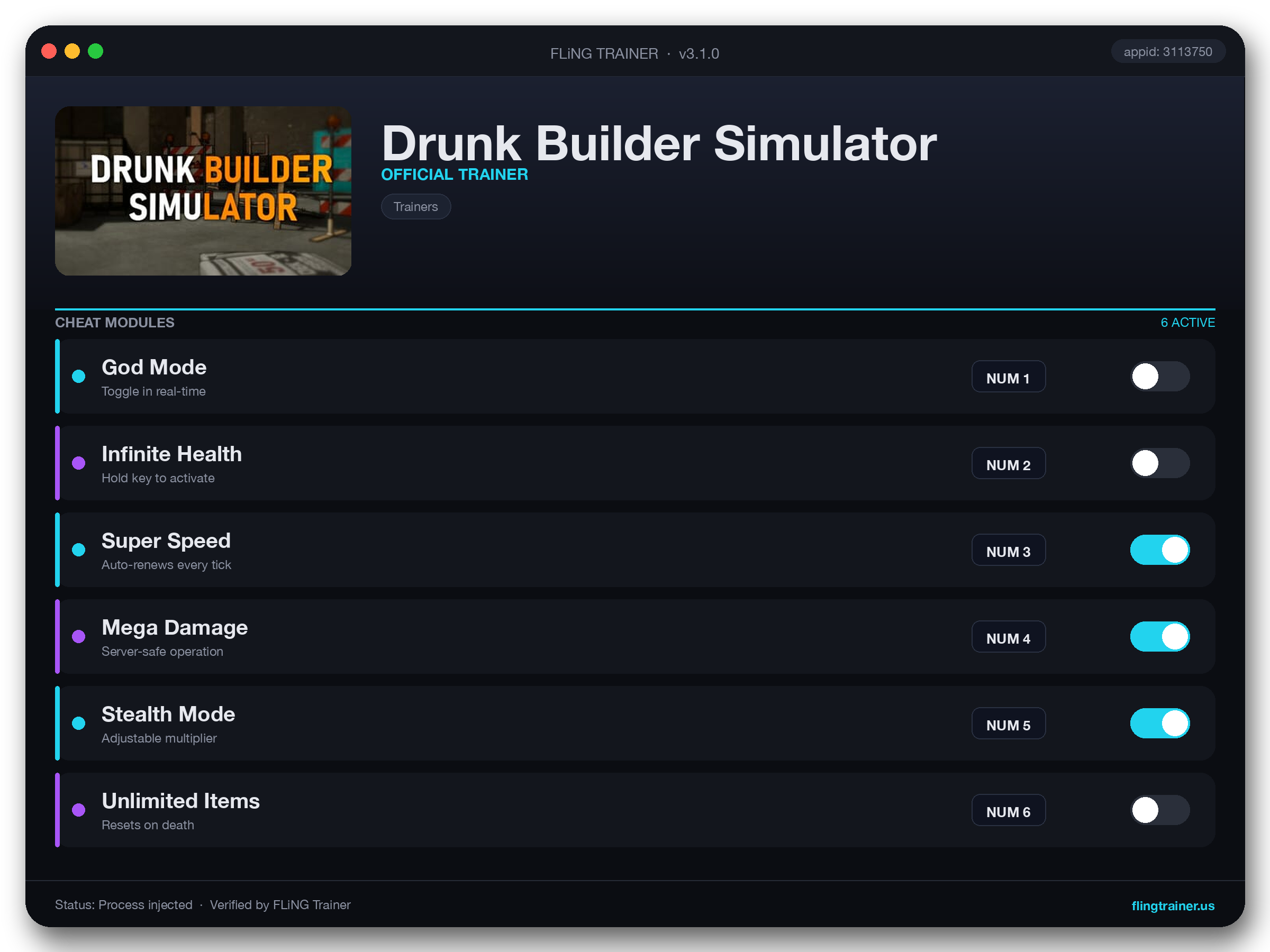Drunk Builder Simulator Trainer interface