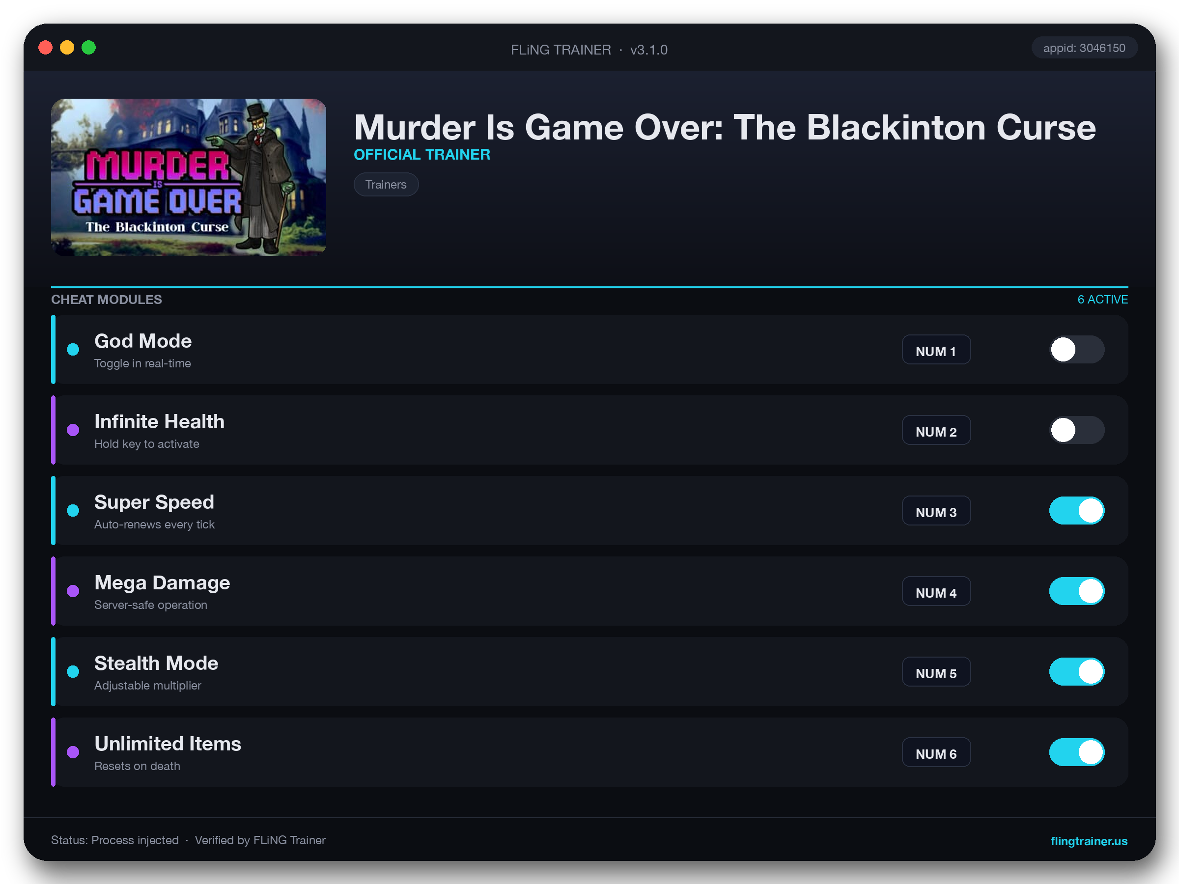 Murder Is Game Over: The Blackinton Curse Trainer interface