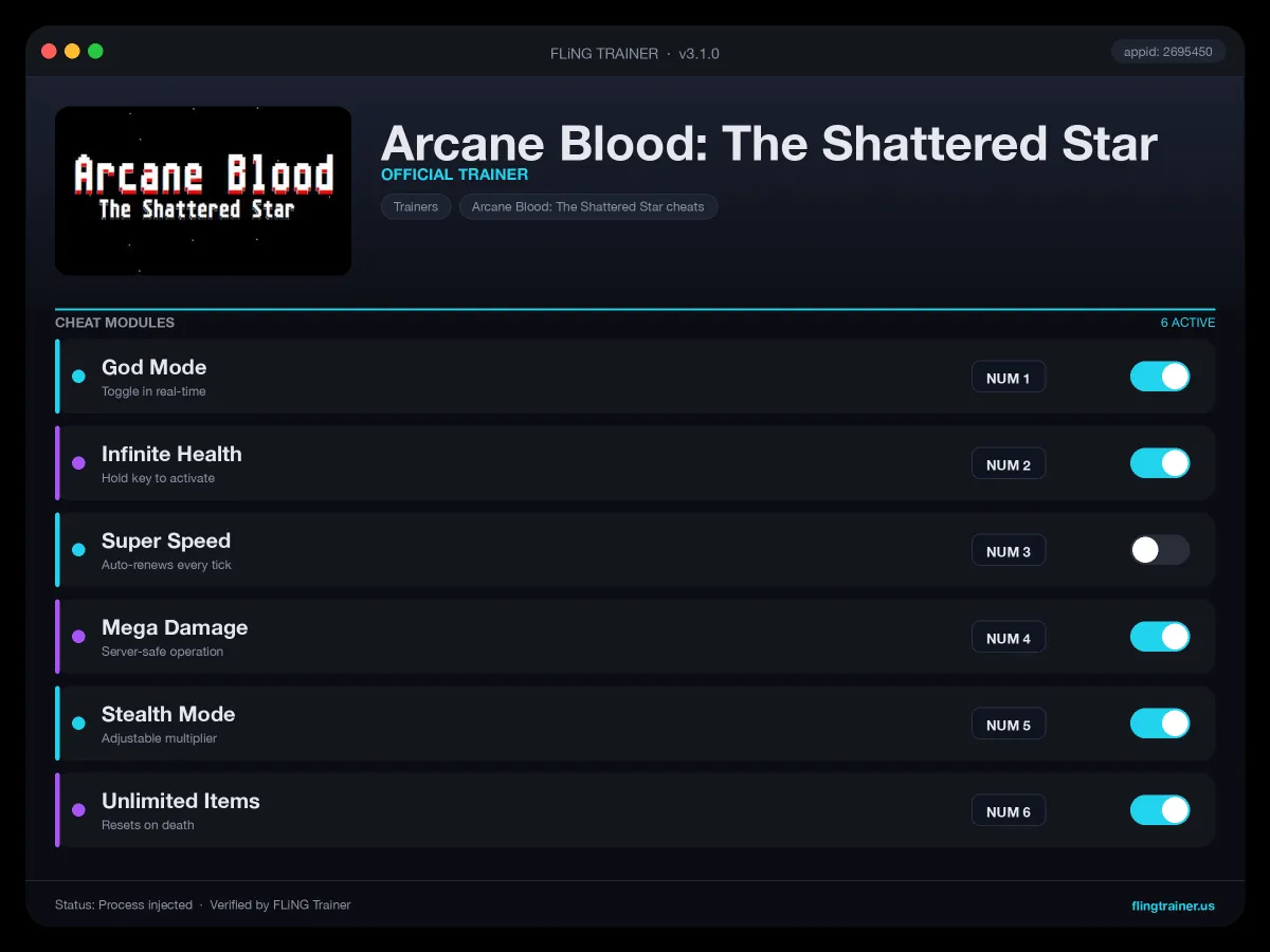 Arcane Blood: The Shattered Star Trainer interface