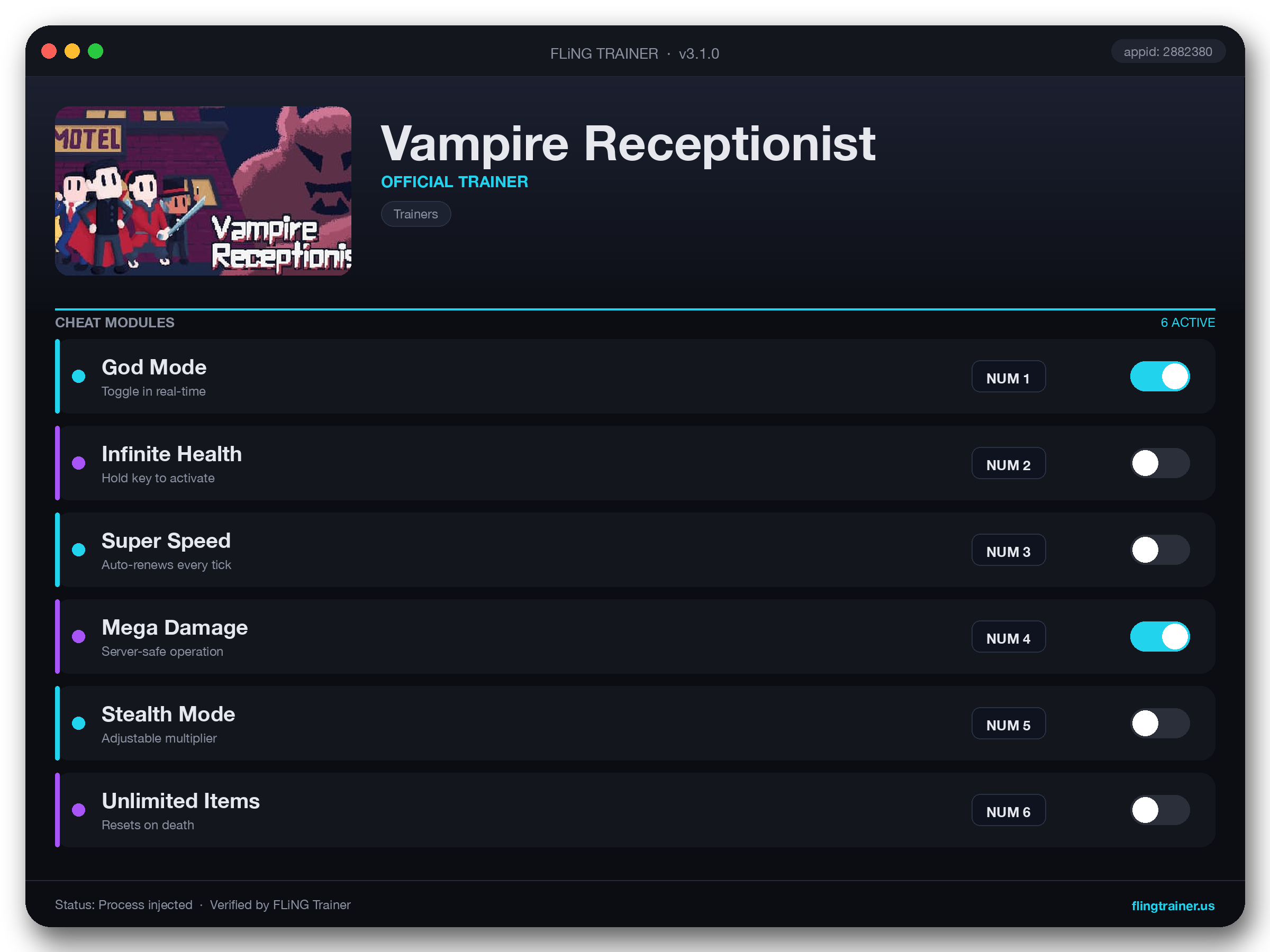 Vampire Receptionist Trainer interface