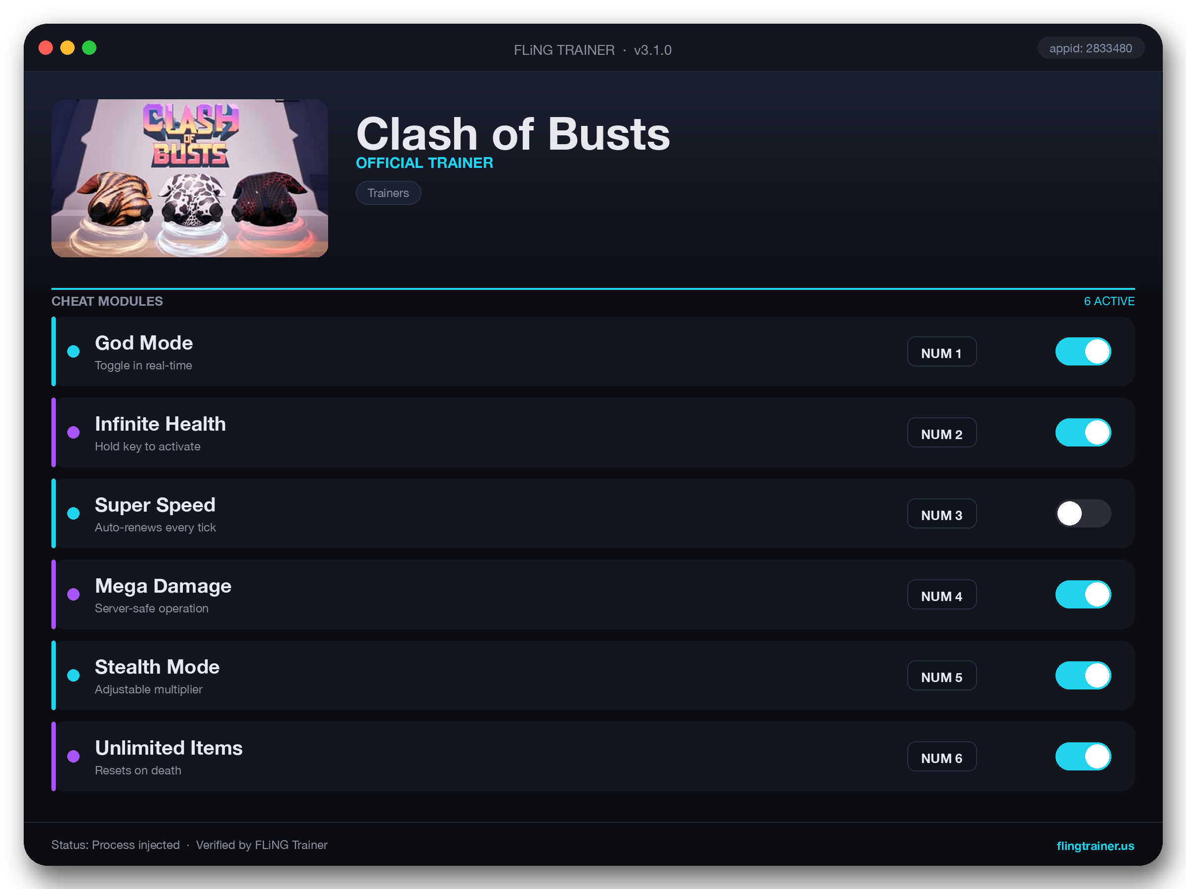 Clash of Busts Trainer interface