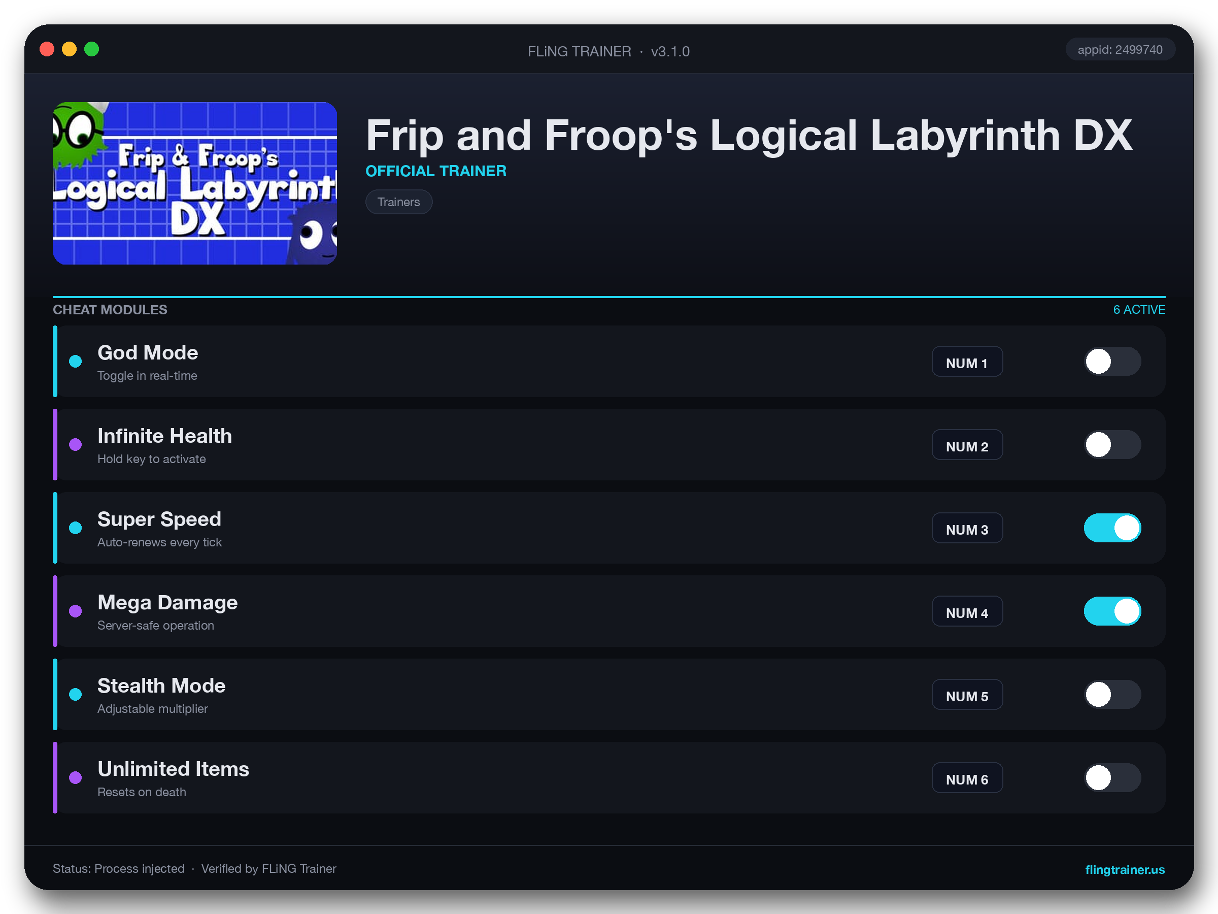 Frip and Froop's Logical Labyrinth DX Trainer interface