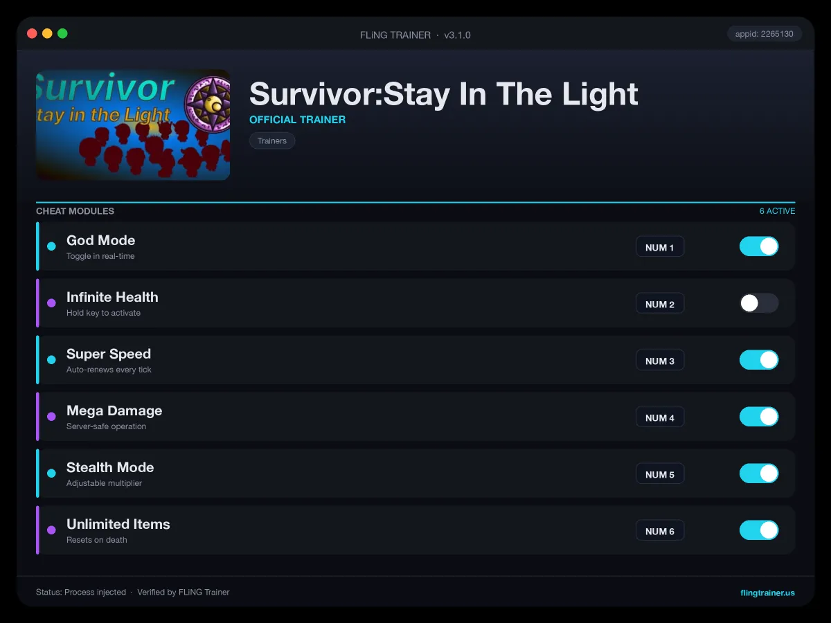 Survivor:Stay In The Light Trainer interface