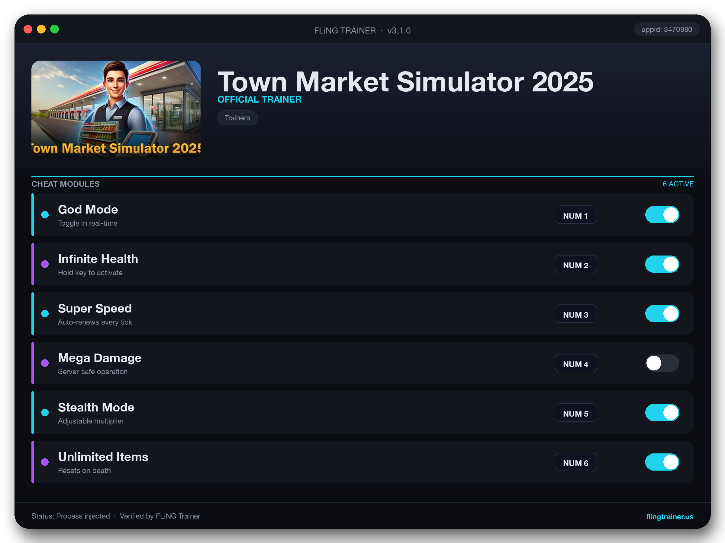 Town Market Simulator 2025 Trainer interface