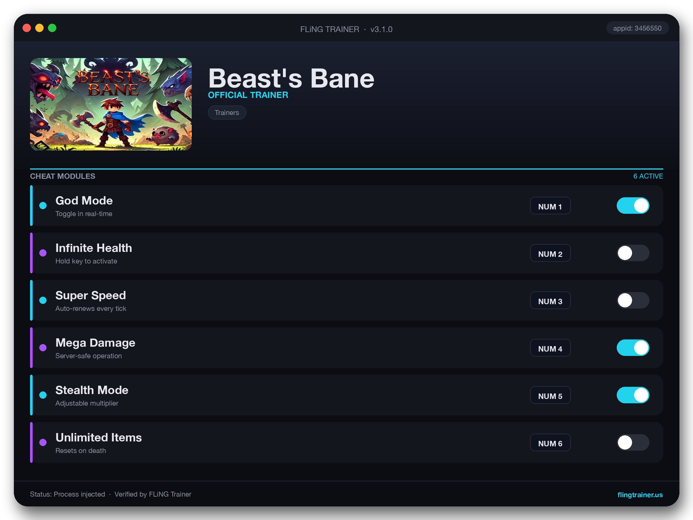 Beast's Bane Trainer interface