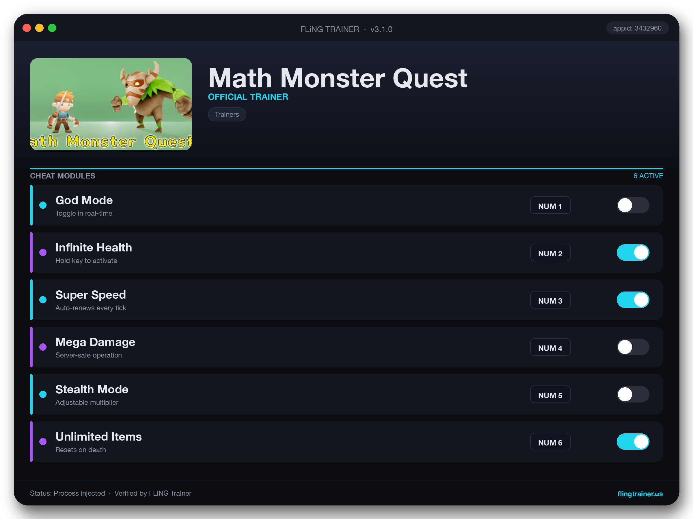 Math Monster Quest Trainer interface