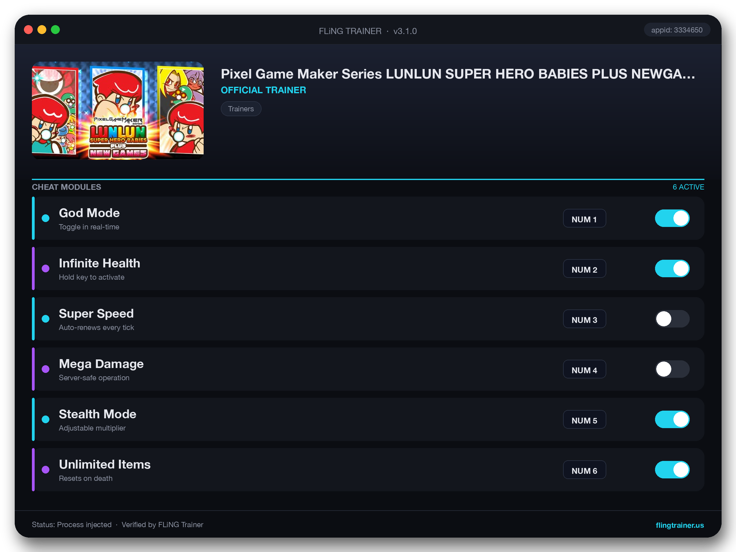 Pixel Game Maker Series LUNLUN SUPER HERO BABIES PLUS NEWGAMES Trainer interface