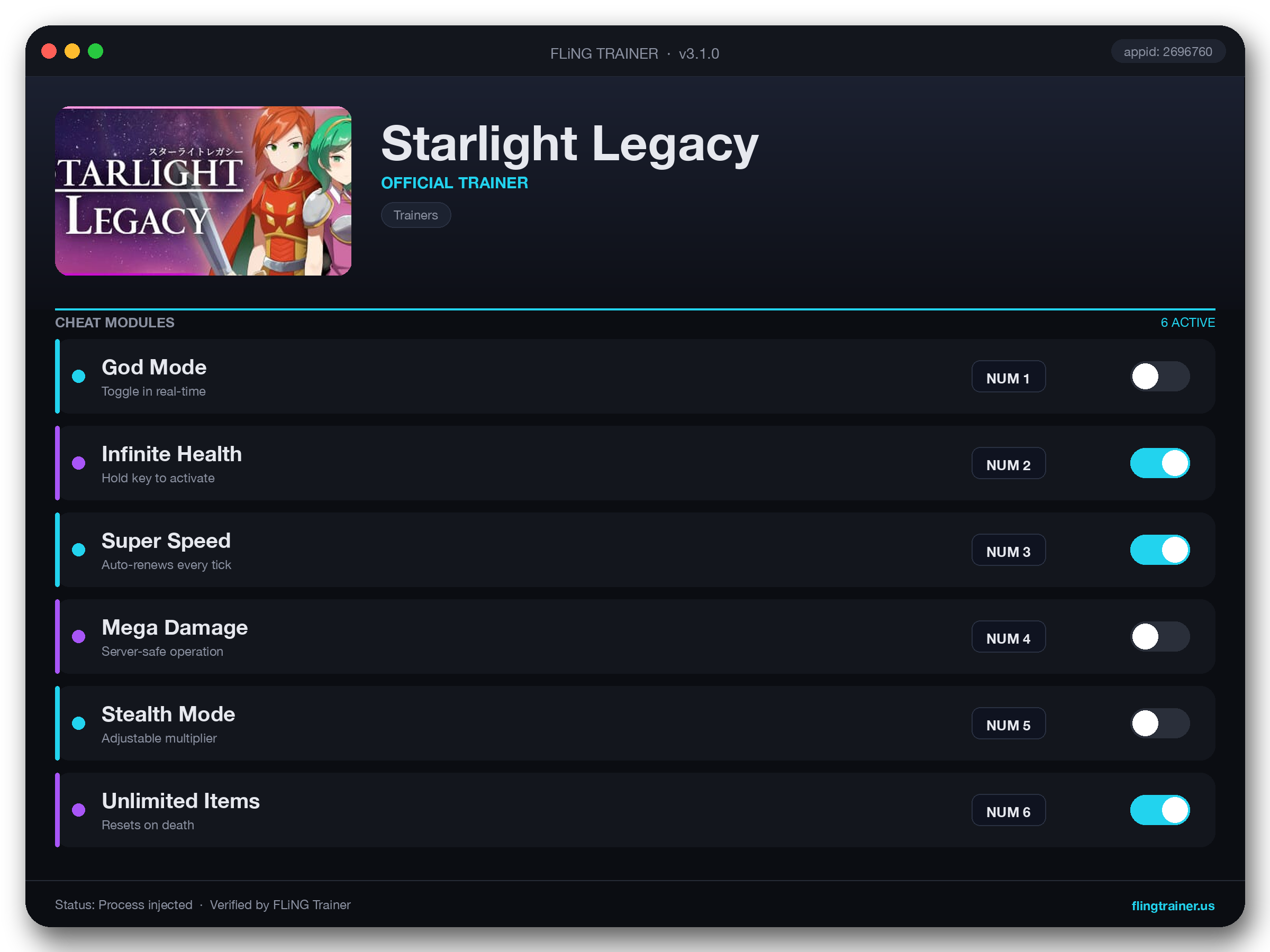 Starlight Legacy Trainer interface