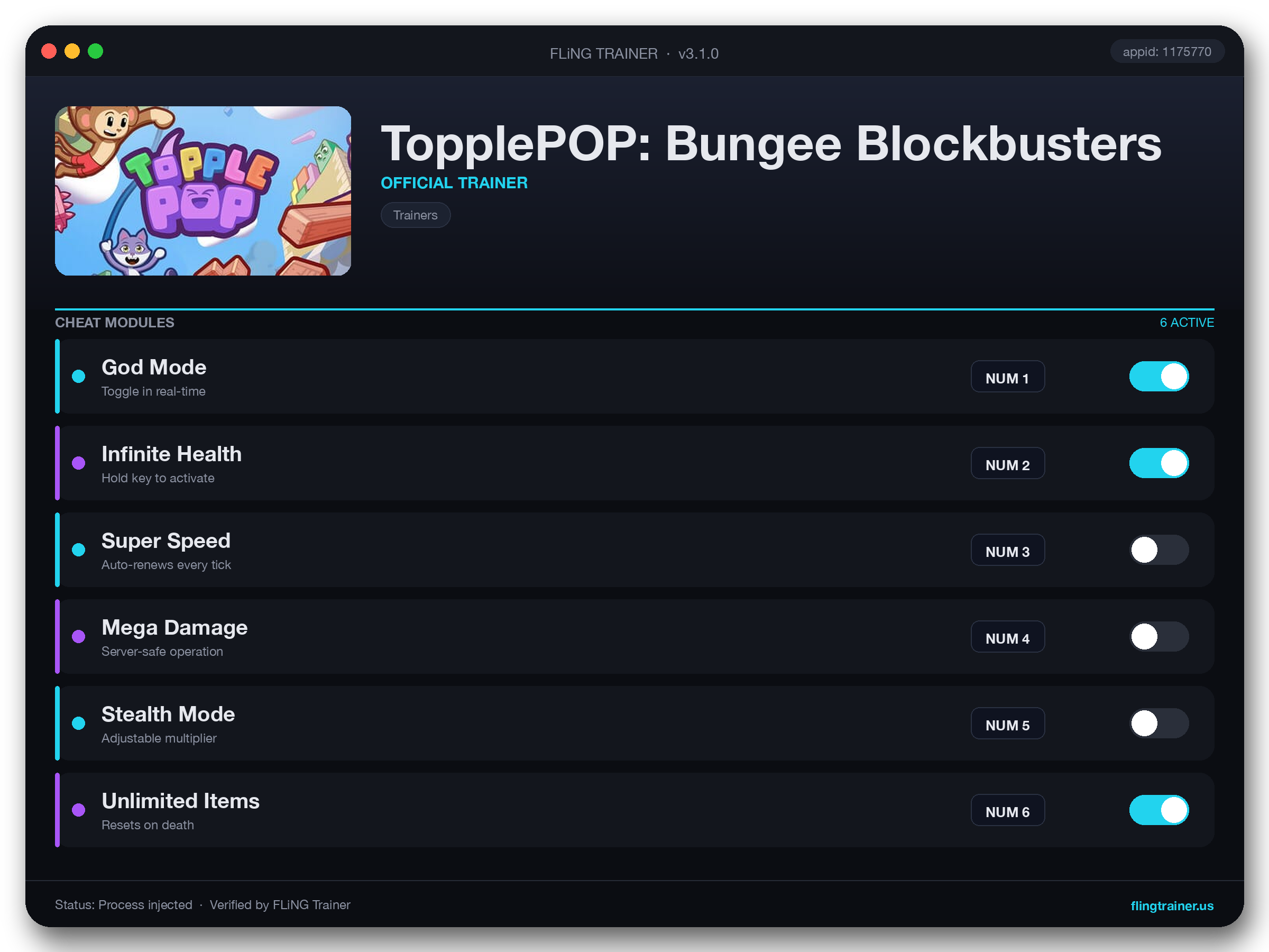 TopplePOP: Bungee Blockbusters Trainer interface