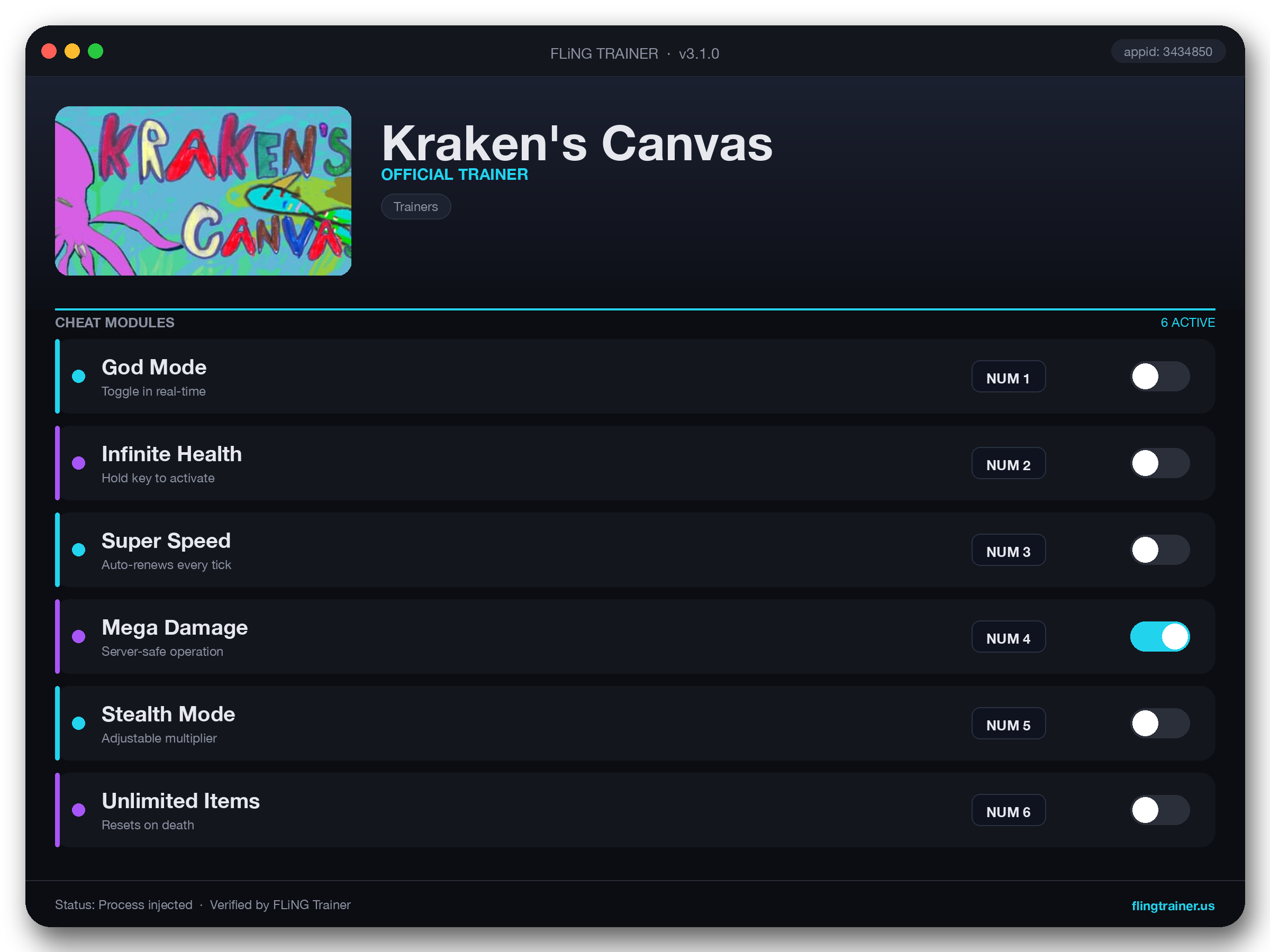 Kraken's Canvas Trainer interface